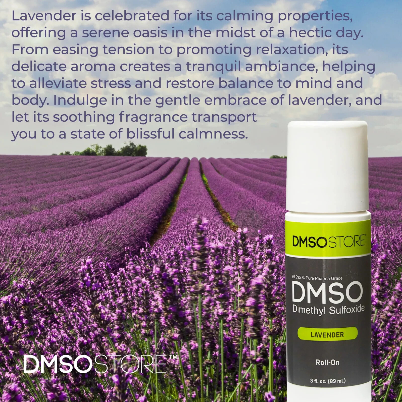 DMSO Roll-on Lavender Scented: 3oz. 99.995% Pure Soothe Aches, Relaxes (3 pack)