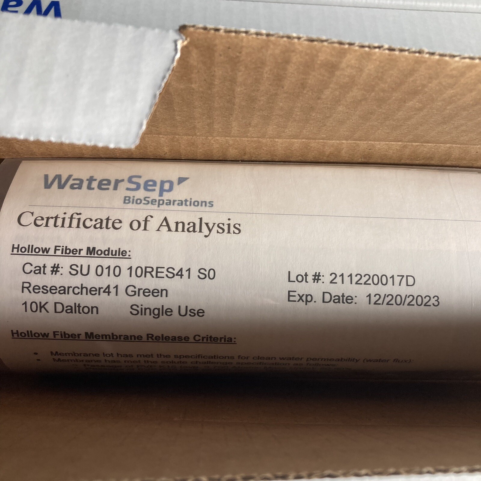 Hollow Fiber Filter Cartridge – WaterSep -01010RES41 – 10k Dalton – 1.0mm Lumen