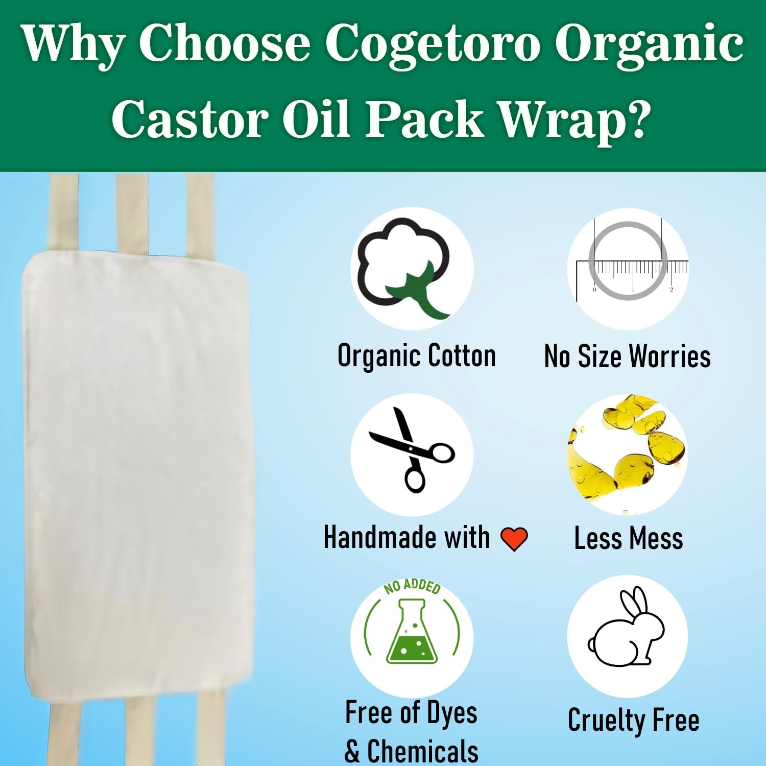 Castor Oil Pack Wrap Organic Cotton for Liver Detox, Stomach, One Size, white