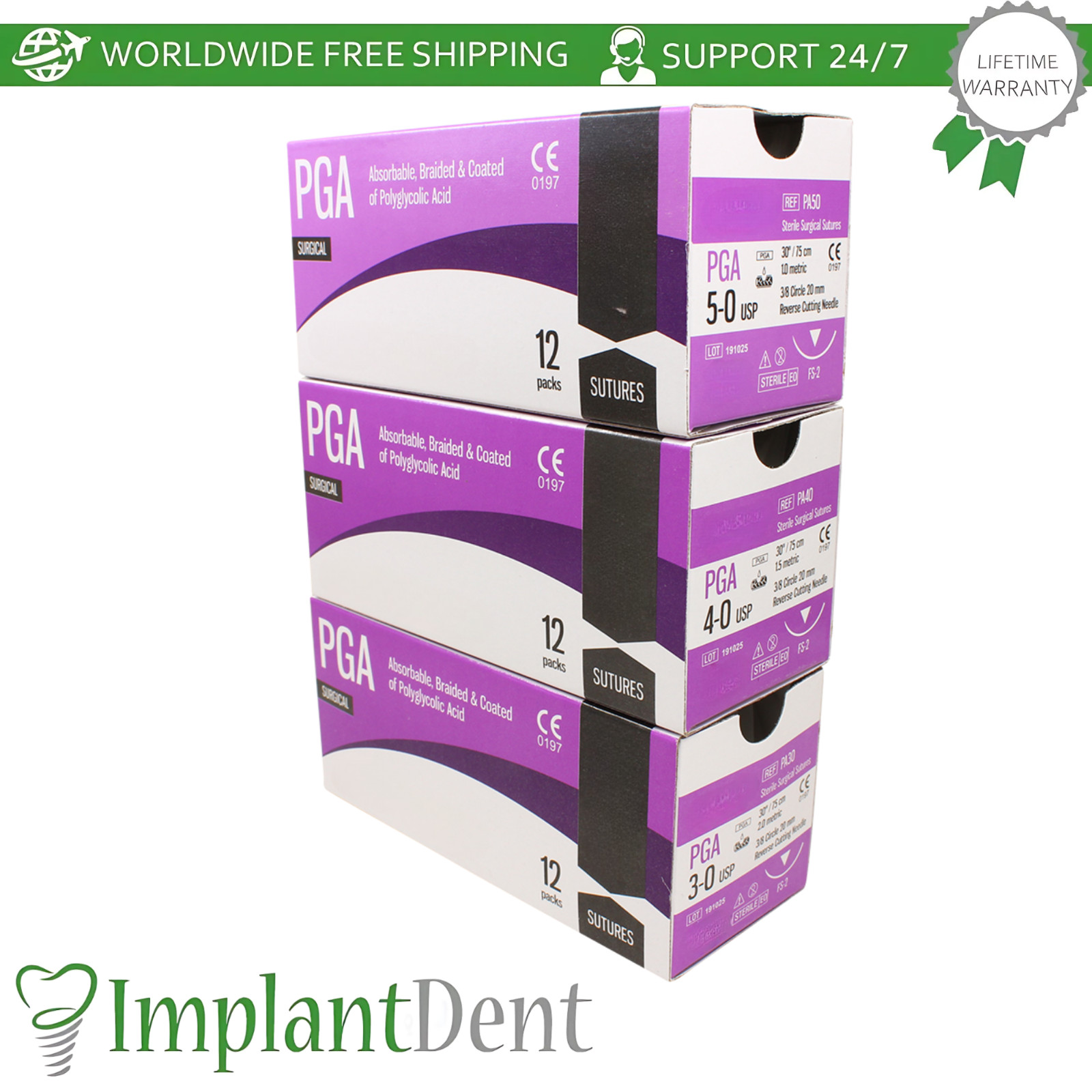 X5 Dental Thread SteriIe Individual Packs 12pcs 75cm 3/8 Circle 20.0mm Reverse