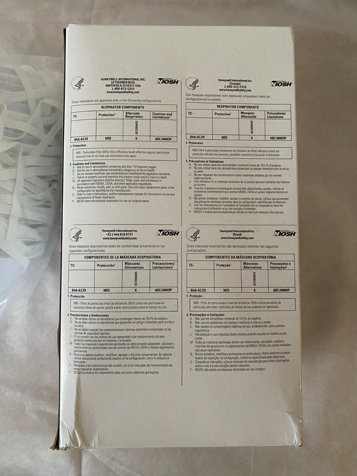 Honeywell Disposable Respirator, Universal, NIOSH Rating N95, ASTM, 1-PK 15 USA