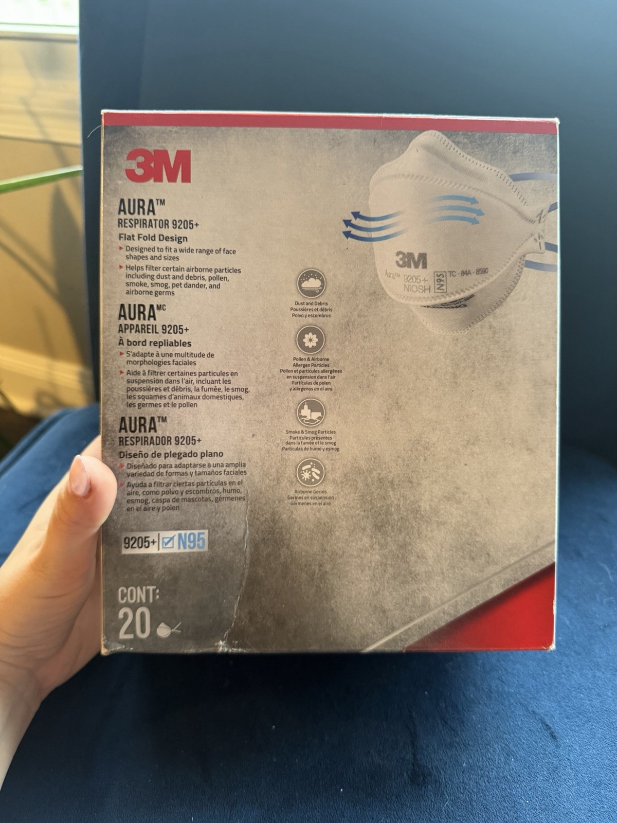 3M Aura 9205 N 95 Particulate Respirator Face Mask – White (20 Pack)