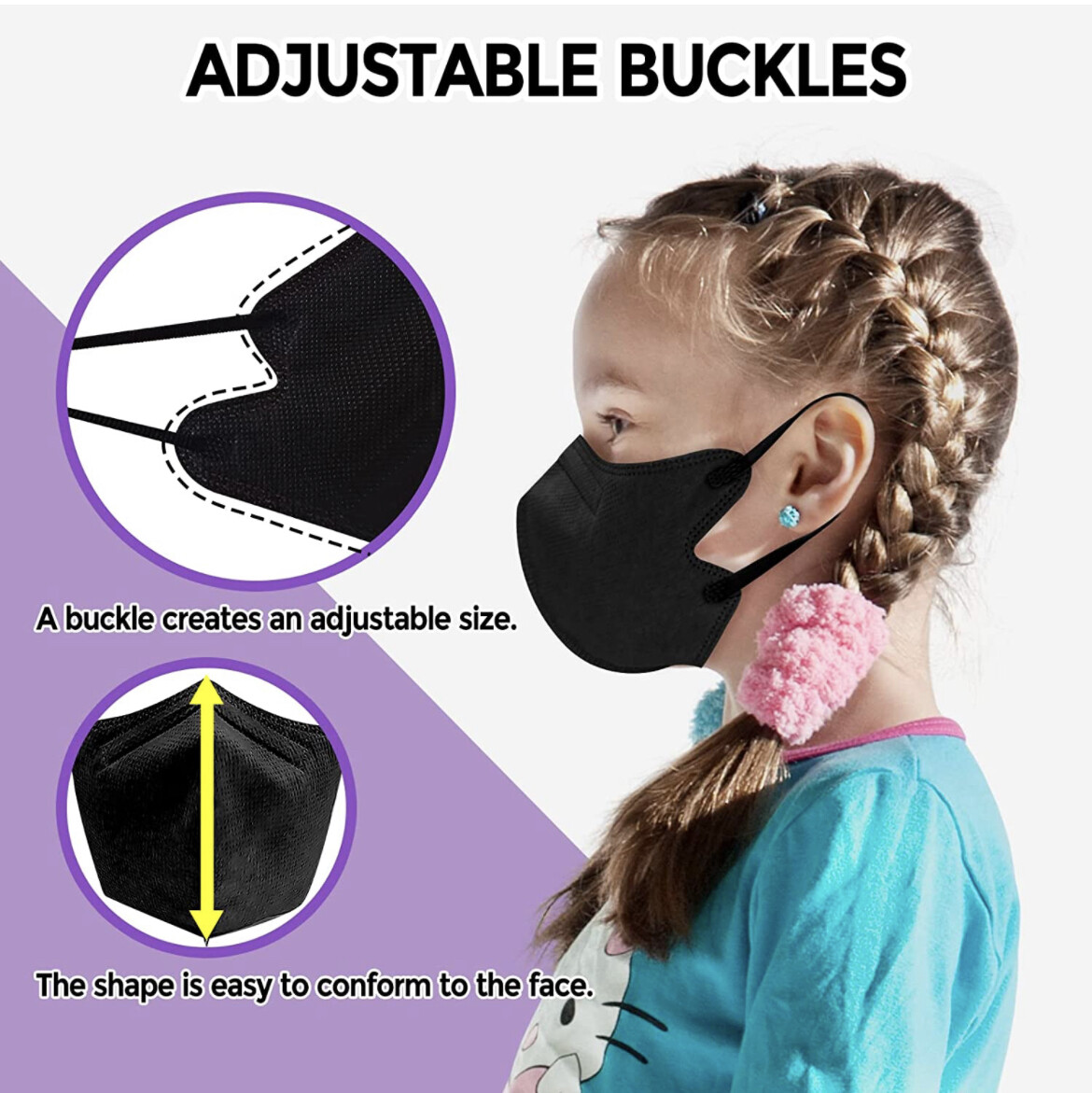 100/40/20Pcs Black KN95 Face Mask 5 Layer BFE 95% Disposable Respirator For Kids