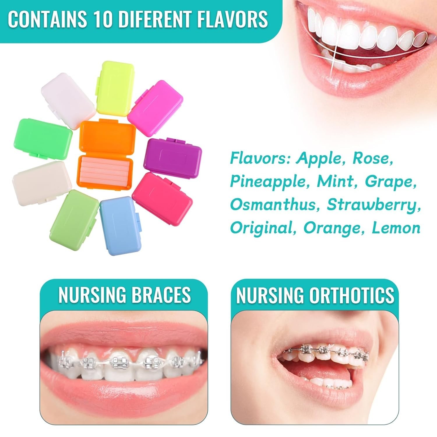 100Packs/500Pcs Dental Orthodontic Wax 10 Scents Waxs for Braces Gum Irritation