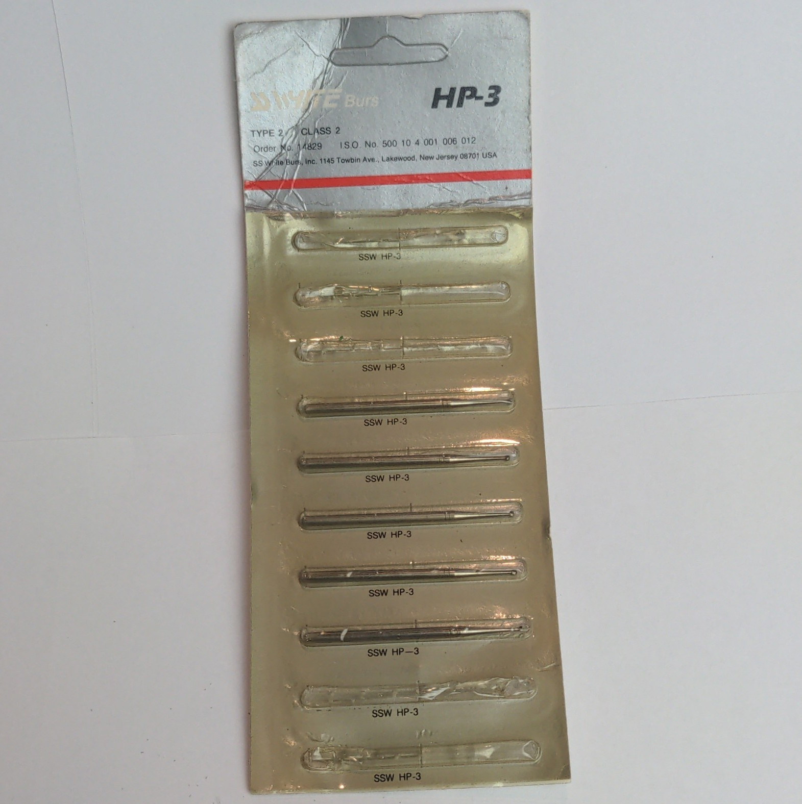 SS White Carbide Bur HP-3 Dental Lab HP Long Straight Shank PN 14829 (5 burs)