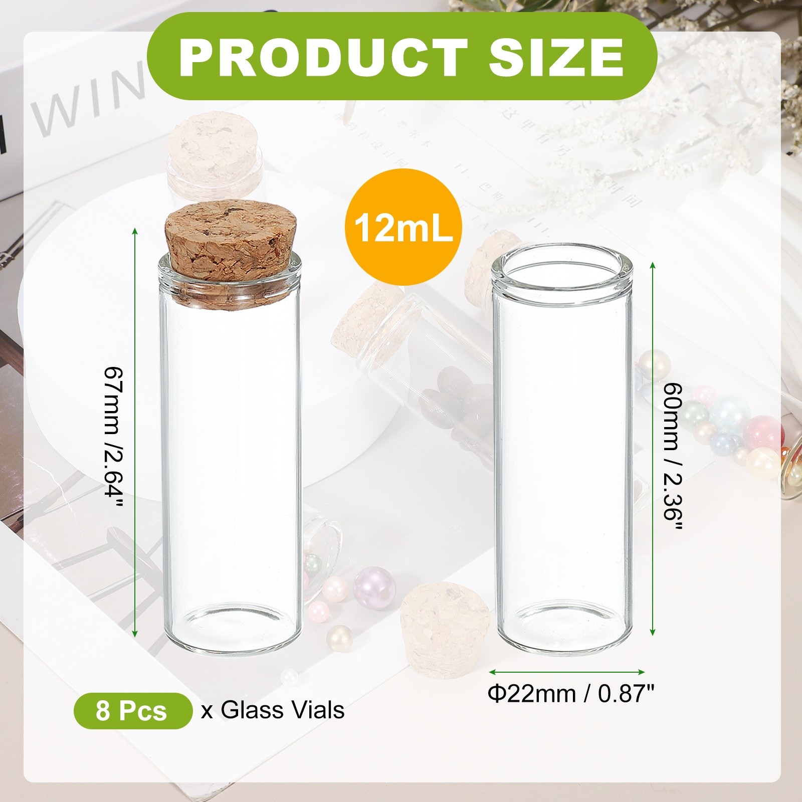 8Pcs Mini Glass Bottles with Cork Stoppers 12ml Small Clear Glass Jars