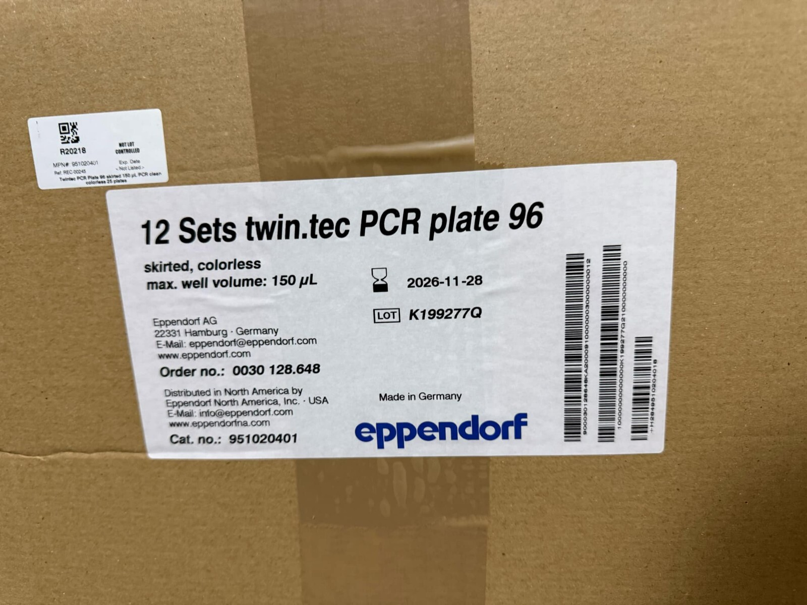 EPPENDORF Twin.tec 150µL PCR Plate 96 Skirted Colorless 951020401 Pack 25/cs/box