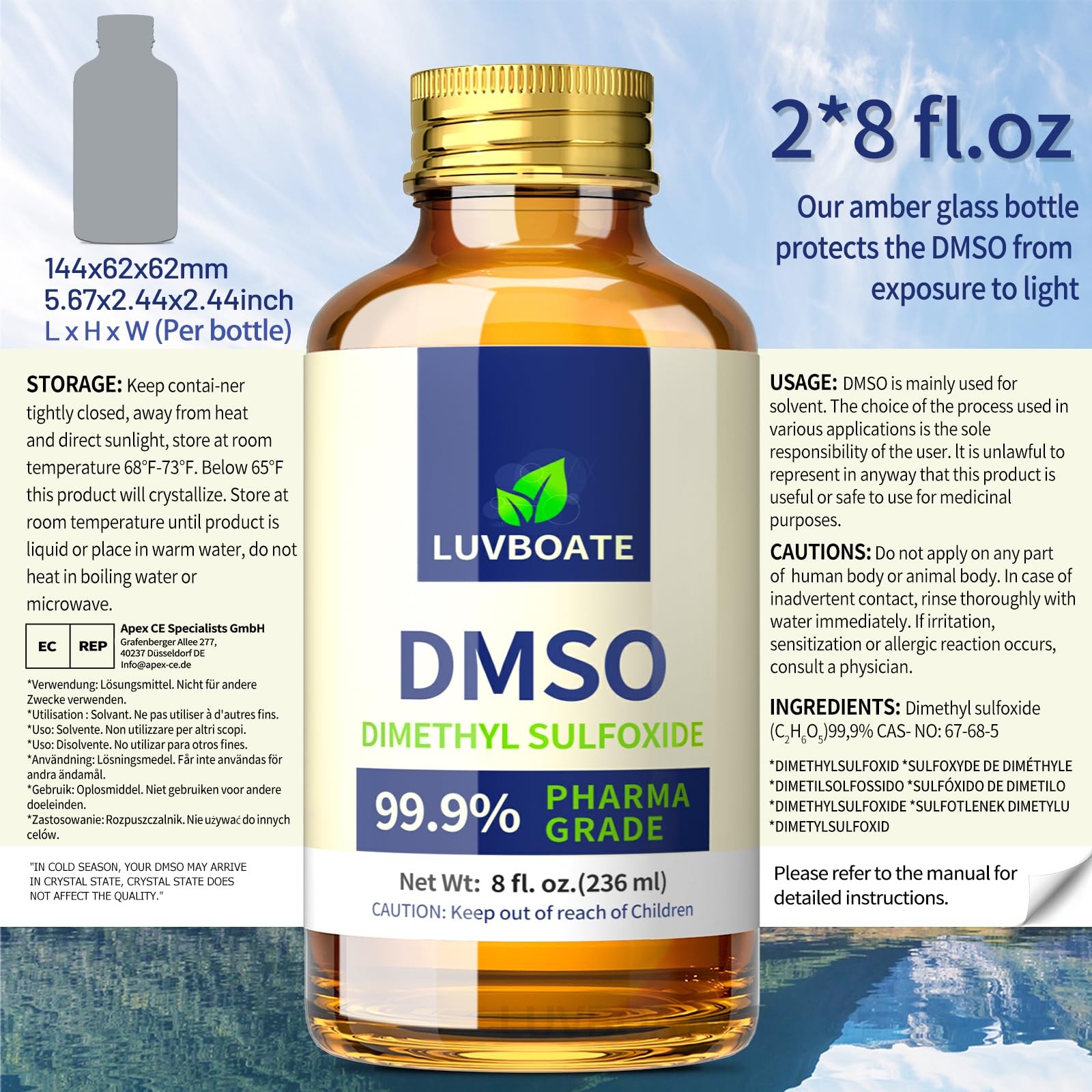 DMSO 99.9% Pharma Grade, Pure Liquid Dimethyl Sulfoxide 16 fl.oz in 16 oz