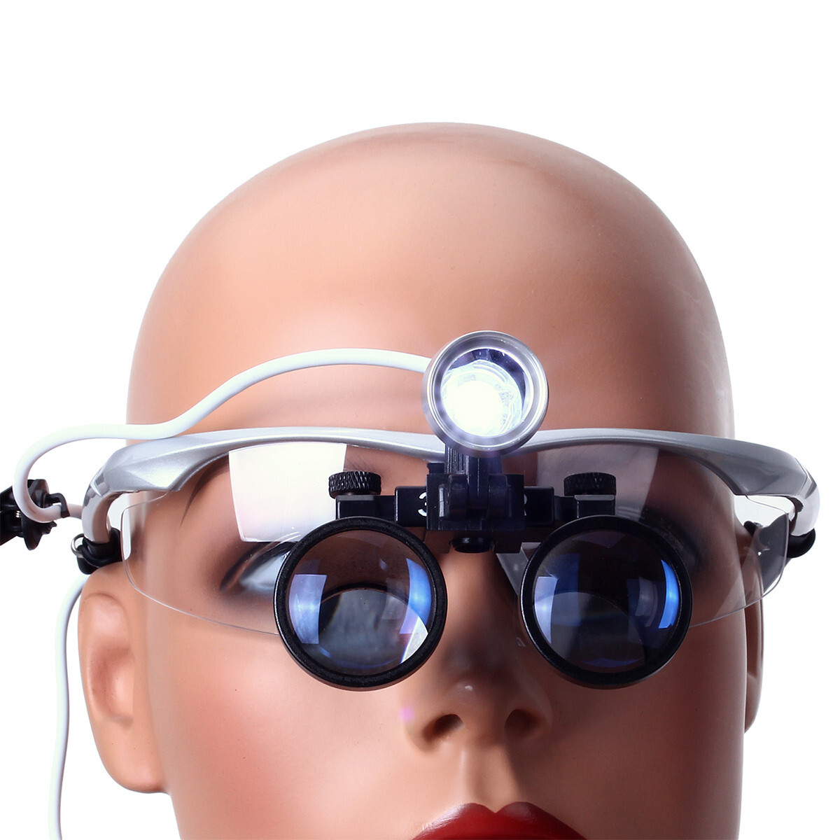 Dental Magnifier Medical Binocular Loupes 3.5X Black+ LED Head Light Lamp Silver