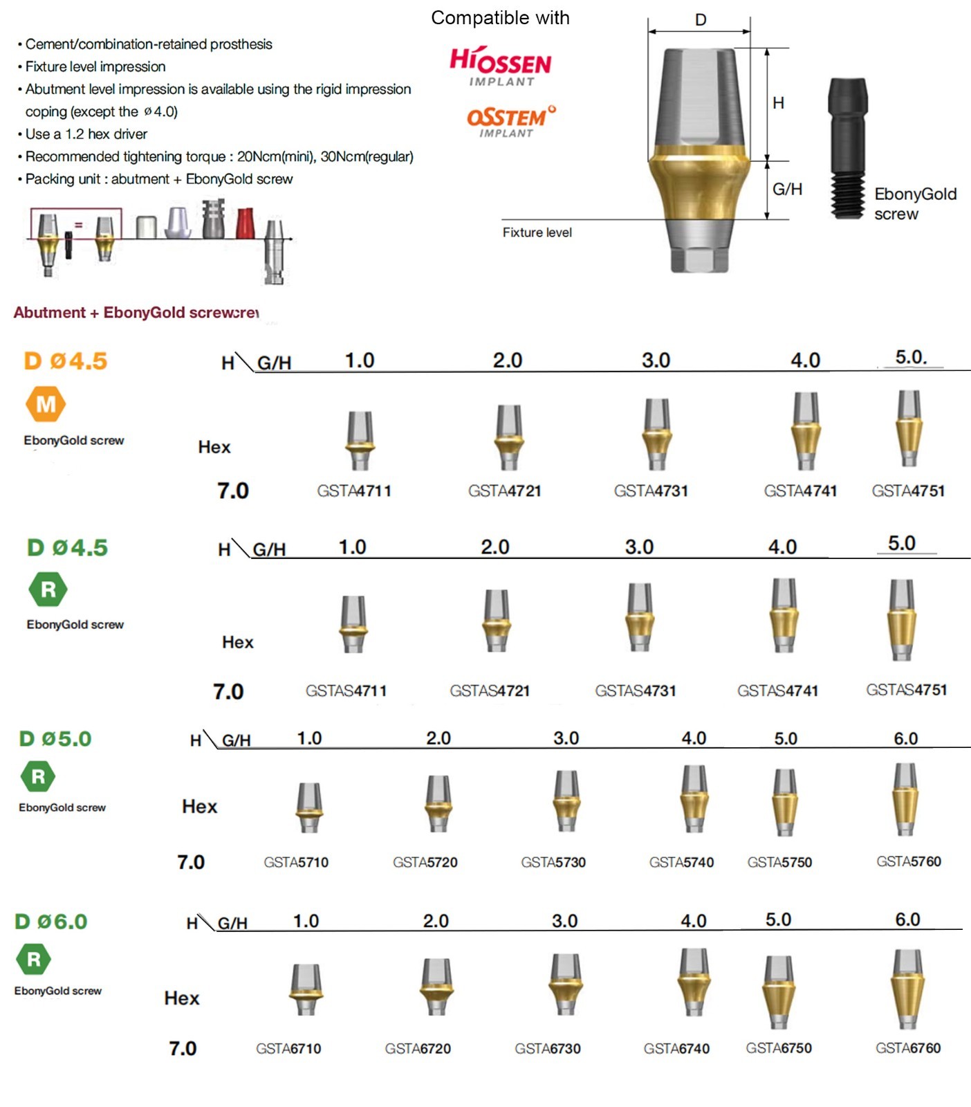 US Titanium Straight Hex Abutment Compatible Osstem Hiossen Mini/Regular Implant
