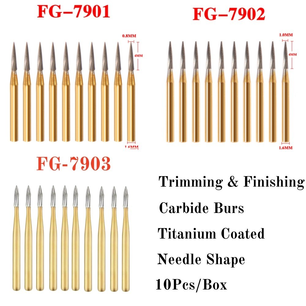28 Type Dental Gold Tungsten Carbide Burs Trimming Finishing Friction Grip 1.6mm