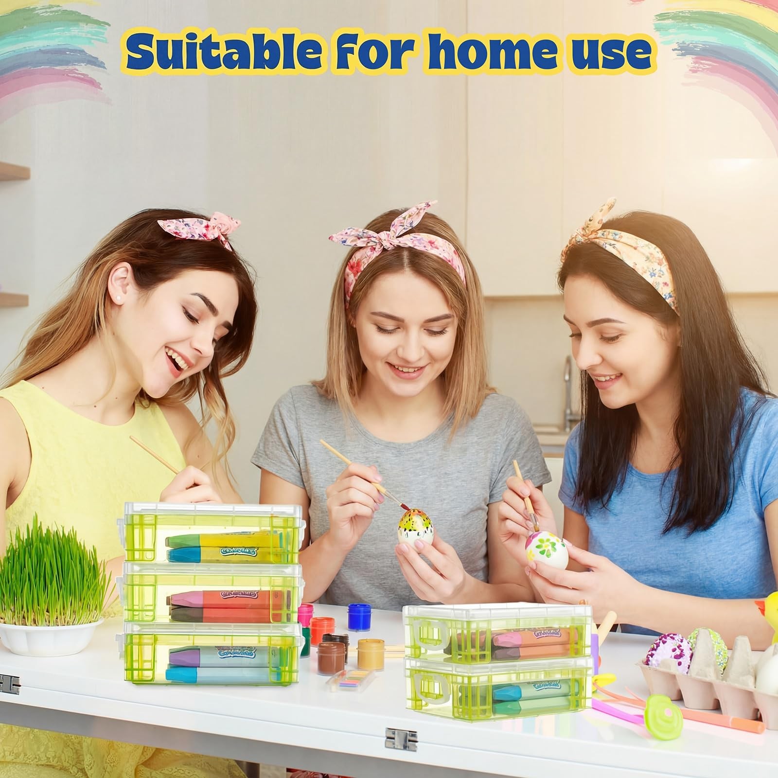 Suzile 32 Pcs Plastic Crayon Snap Lids Bulk Stackable Crayon Storage Pen Pencil