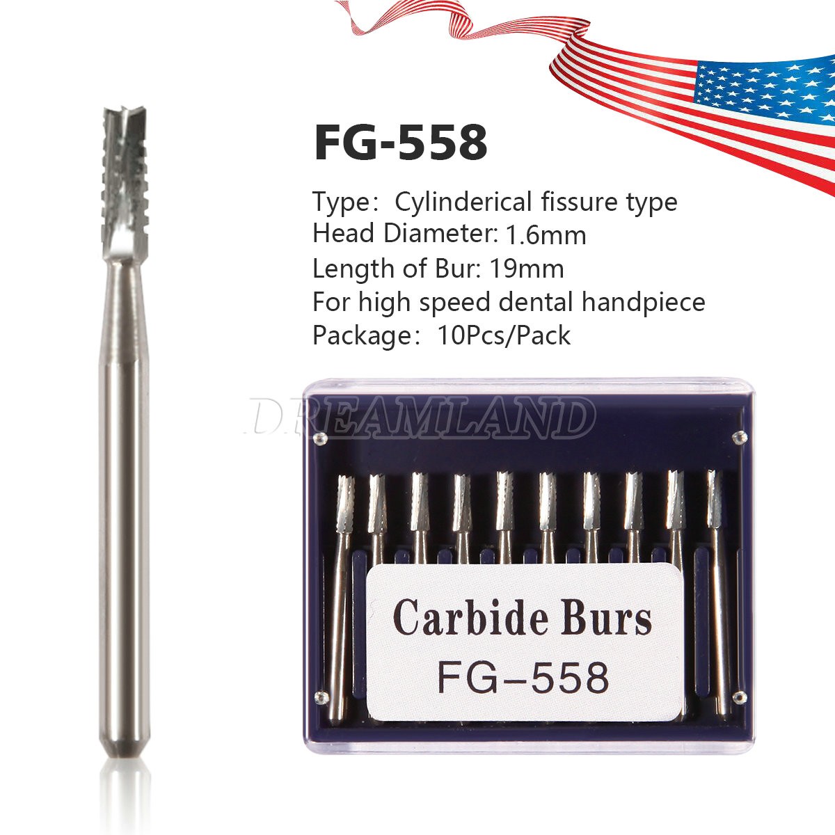 Dental Midwest FG #558 Straight Fissure Crosscut Carbide Burs 100Pk