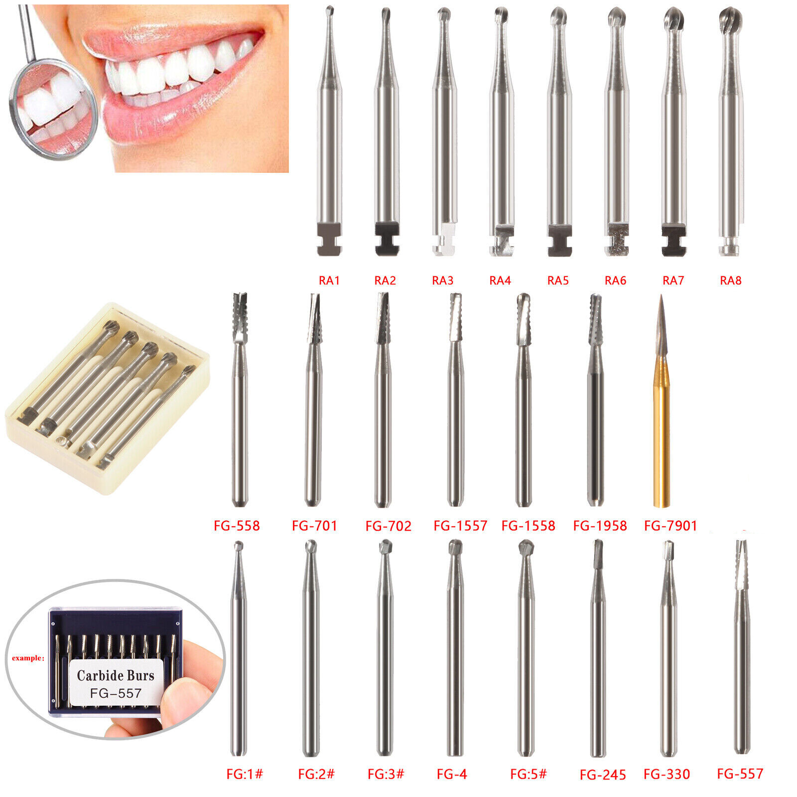 Dental Tungsten Carbide Tungsten Steel Burs for High /Low Speed Handpiece FG/ RA