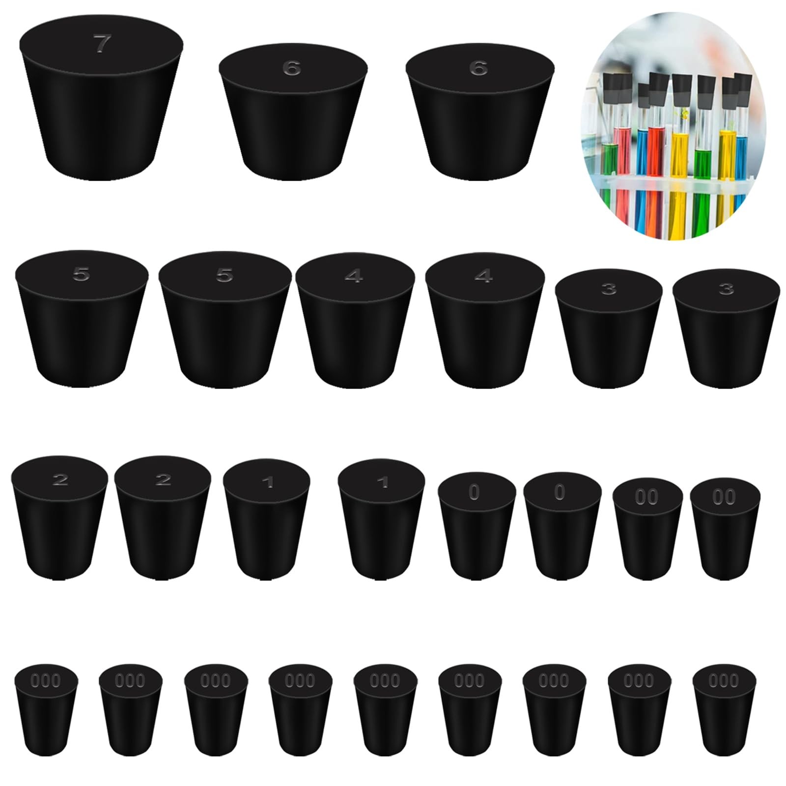 10 Assorted Sizes 000#-7# Tapered Lab Bungs Solid Rubber Stoppers