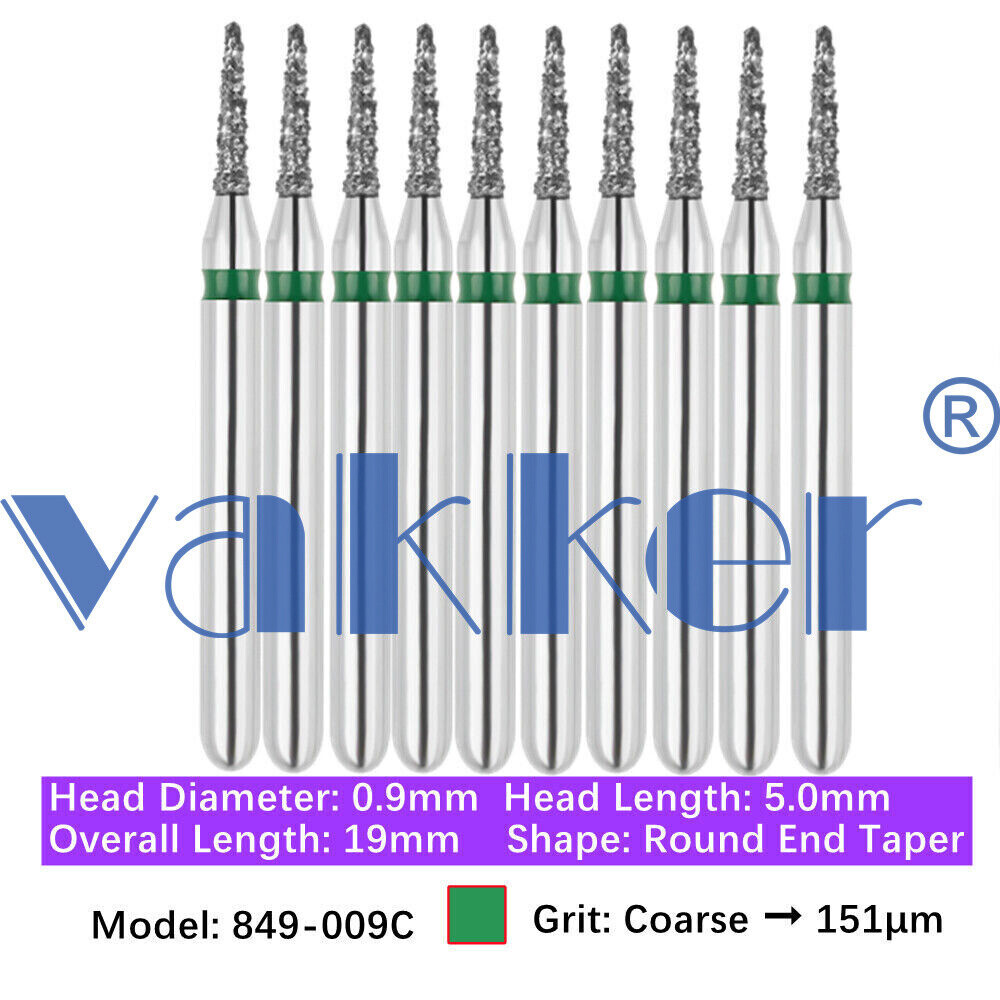 Vakker 10pc Dental Diamond Burs Round Long Round End Taper Diamond Bur
