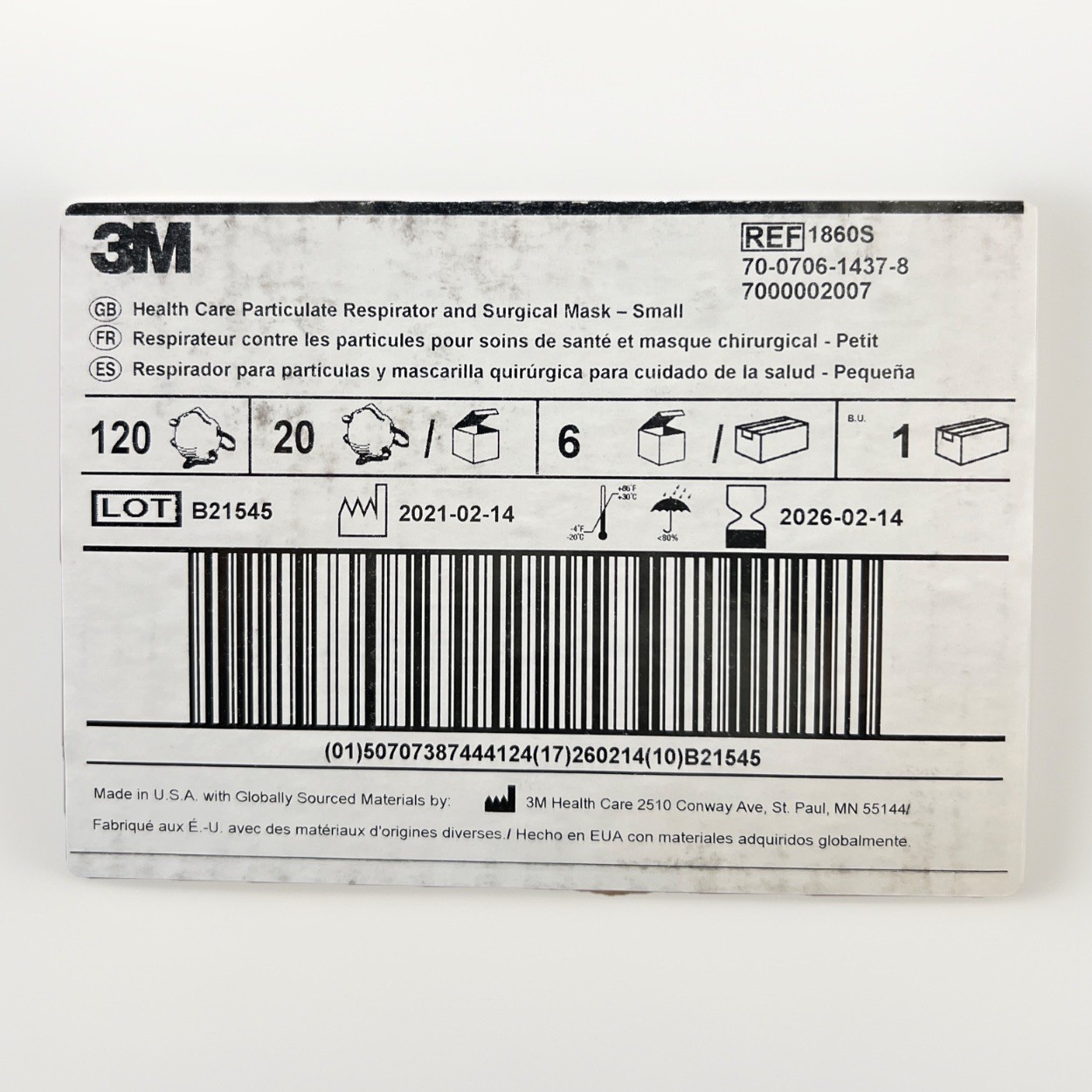 3M 1860S N95 Respirator Mask Case of 120 Small Size NIOSH, Surgical & Respirator