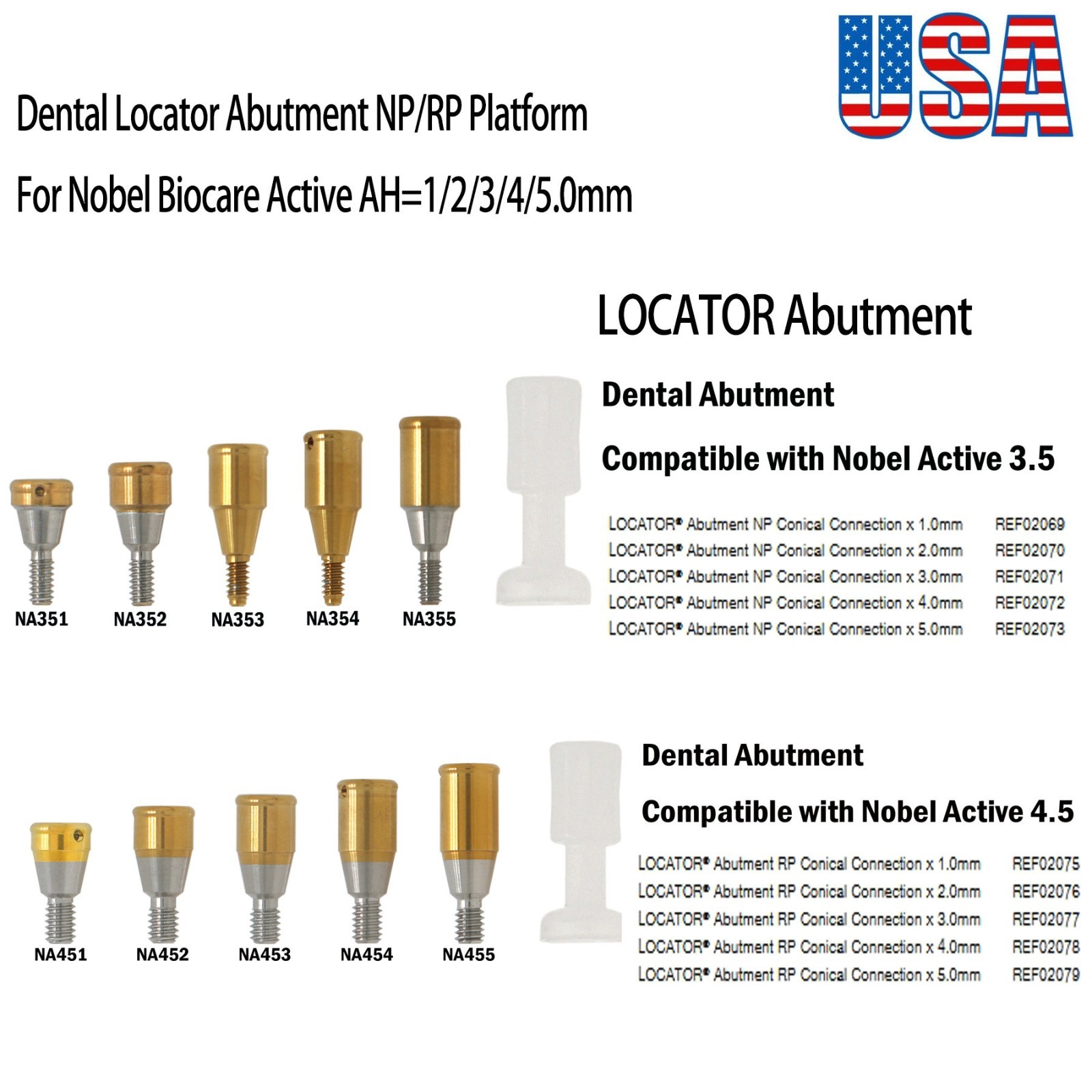 Dental Locator Abutments Anchor fit Nobel Active Conical Connection NP RP 1–5mm