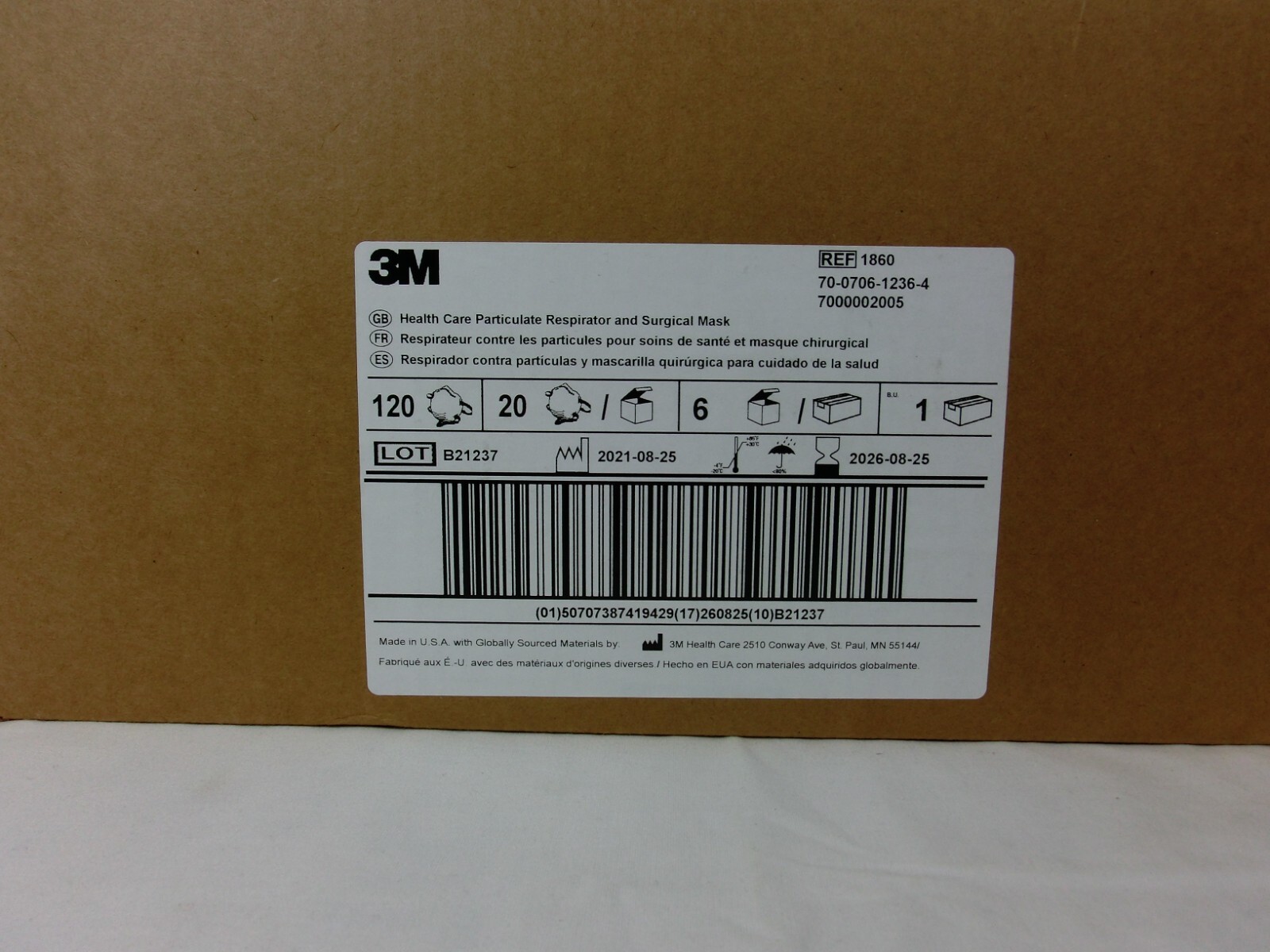 3M™ 1860 N95 Adult Face Mask Particulate Respirator – QTY 120