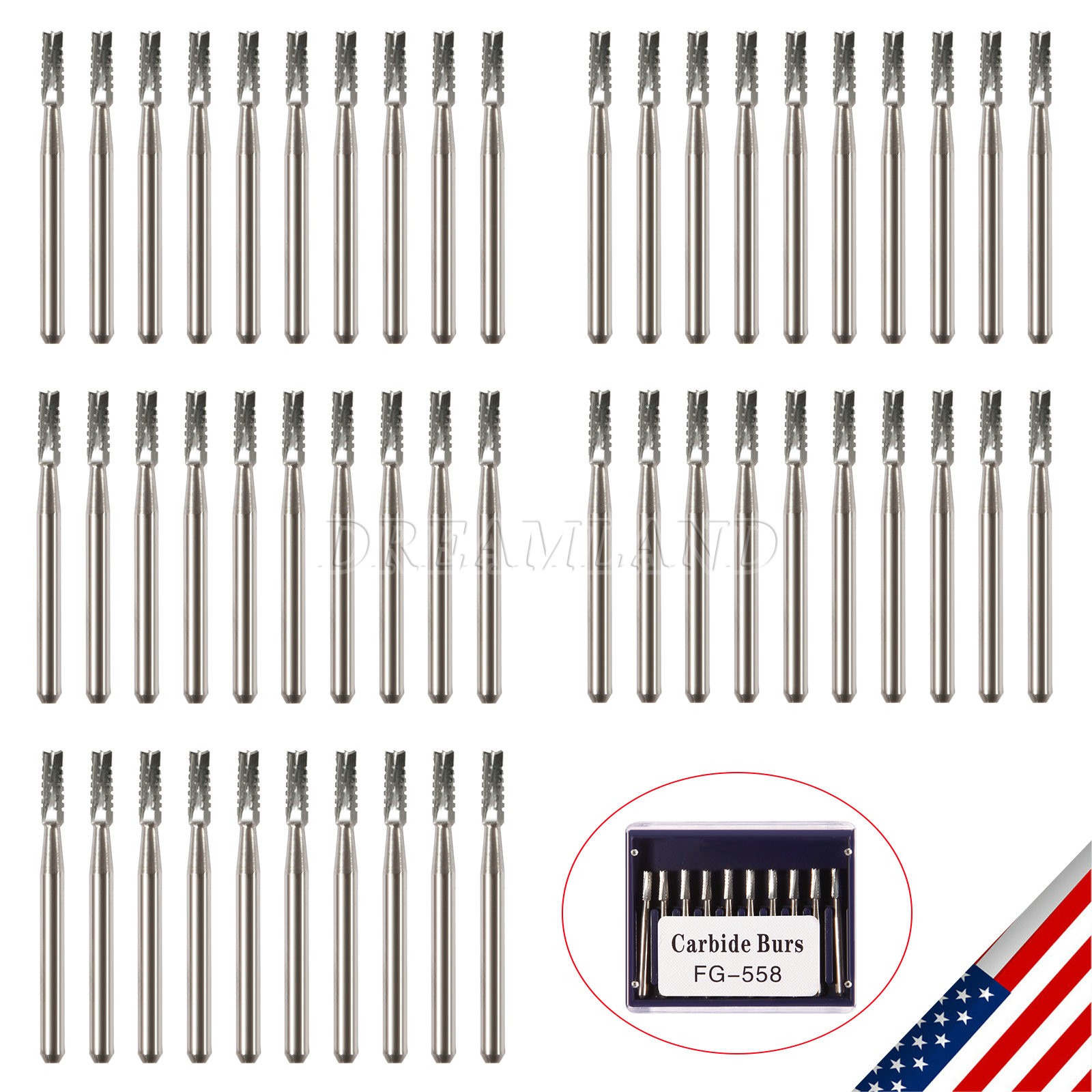 Dental Midwest FG #558 Straight Fissure Crosscut Carbide Burs 100Pk