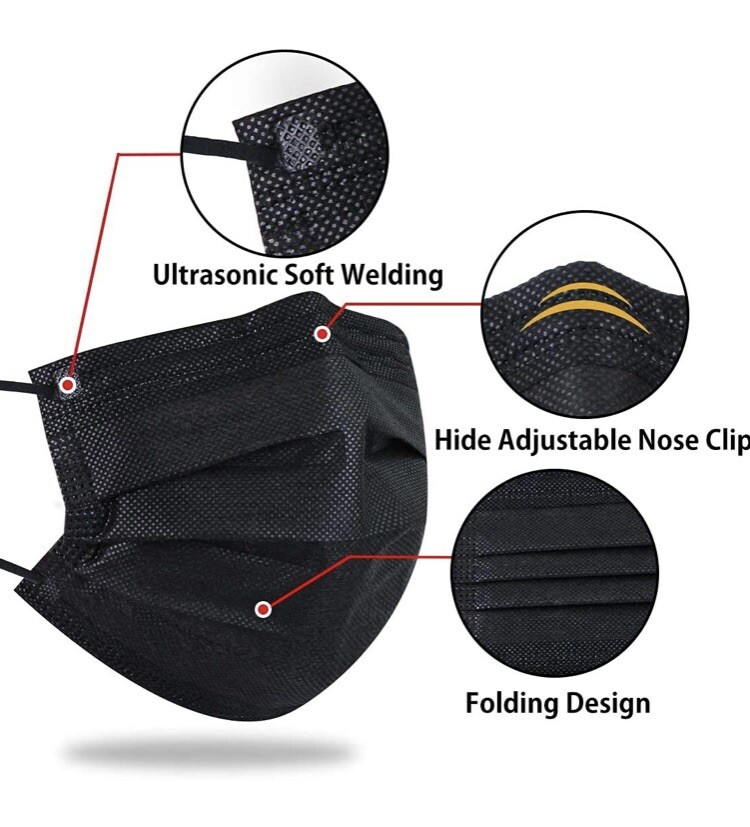 50 Black Face Mask Kids Youth Mouth Nose Protector Respirator Disposable Small