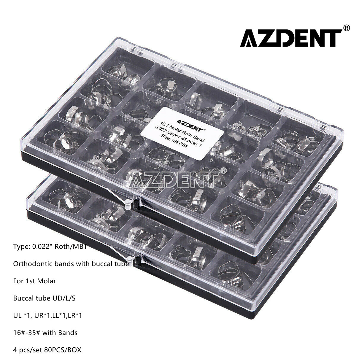 AZDENT Dental Orthodontic Bands w+ Buccal Tube 1st Molar Roth//MBT 022″ 16#-35#