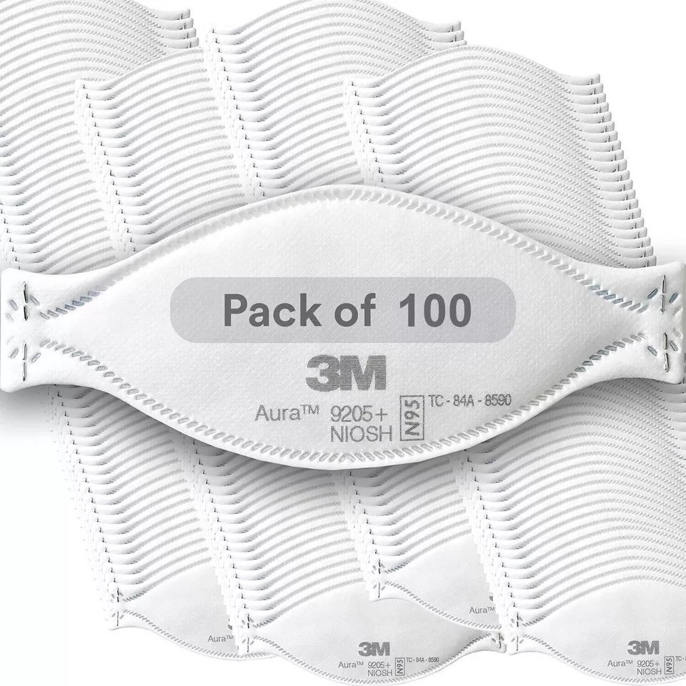 (100 MASKS) 3M Aura 9205+ N95 Particulate Disposable Protective Respirators