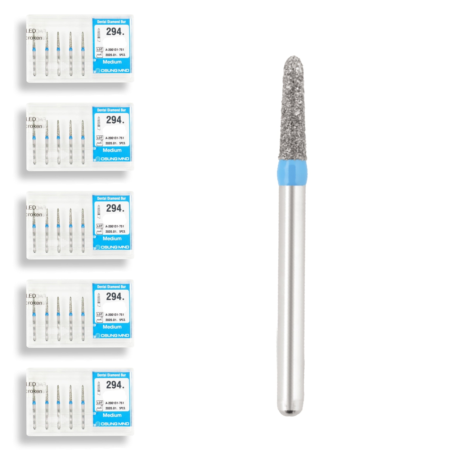 Torpedo, Conical 1.2 mm Dia. Medium Grit Diamond Dental Bur 25 Pcs. 294.12M1