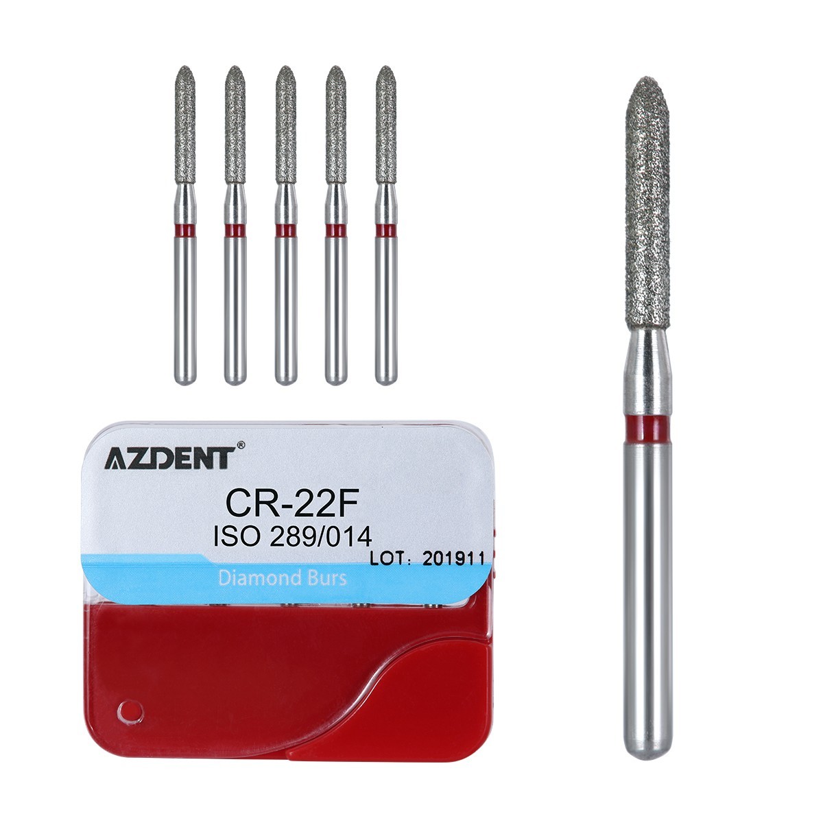 200pcs AZDENT Dental Diamond Burs Medium FG 1.6MM F High Speed Handpiece 20Types