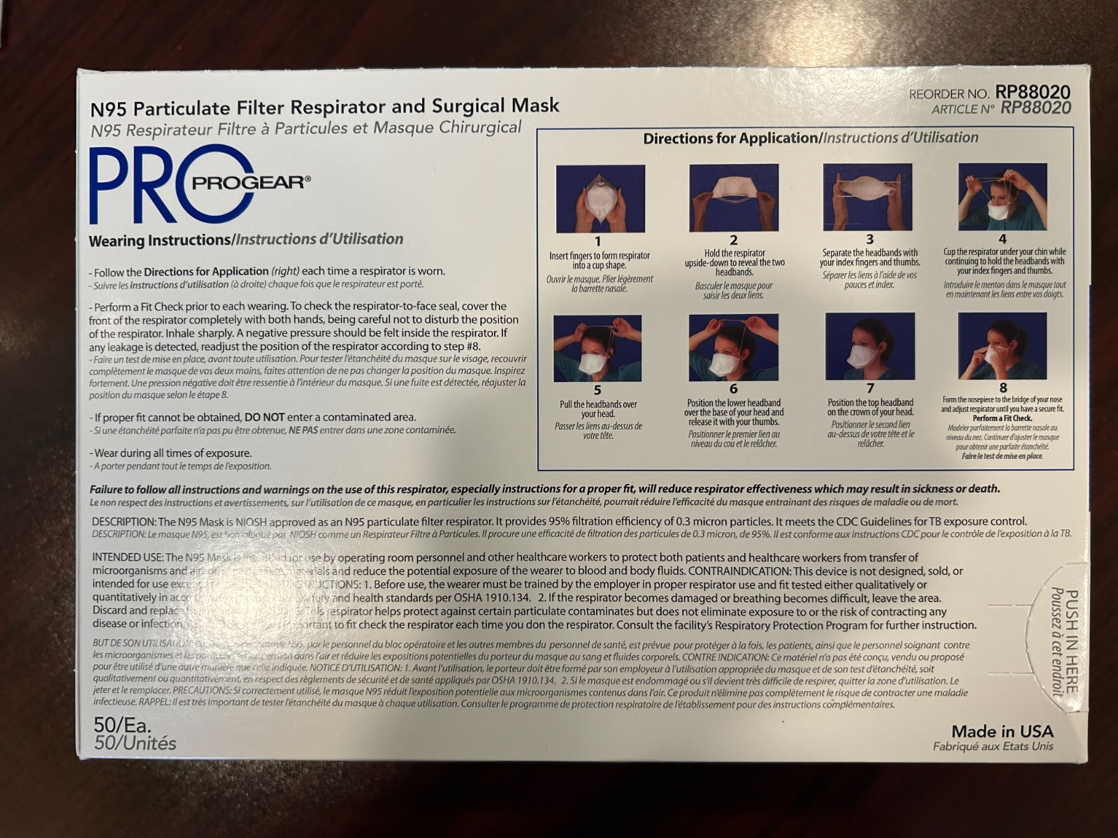 ProGear N95 Respirator Surgical Face Mask, Size Regular- Box of 50