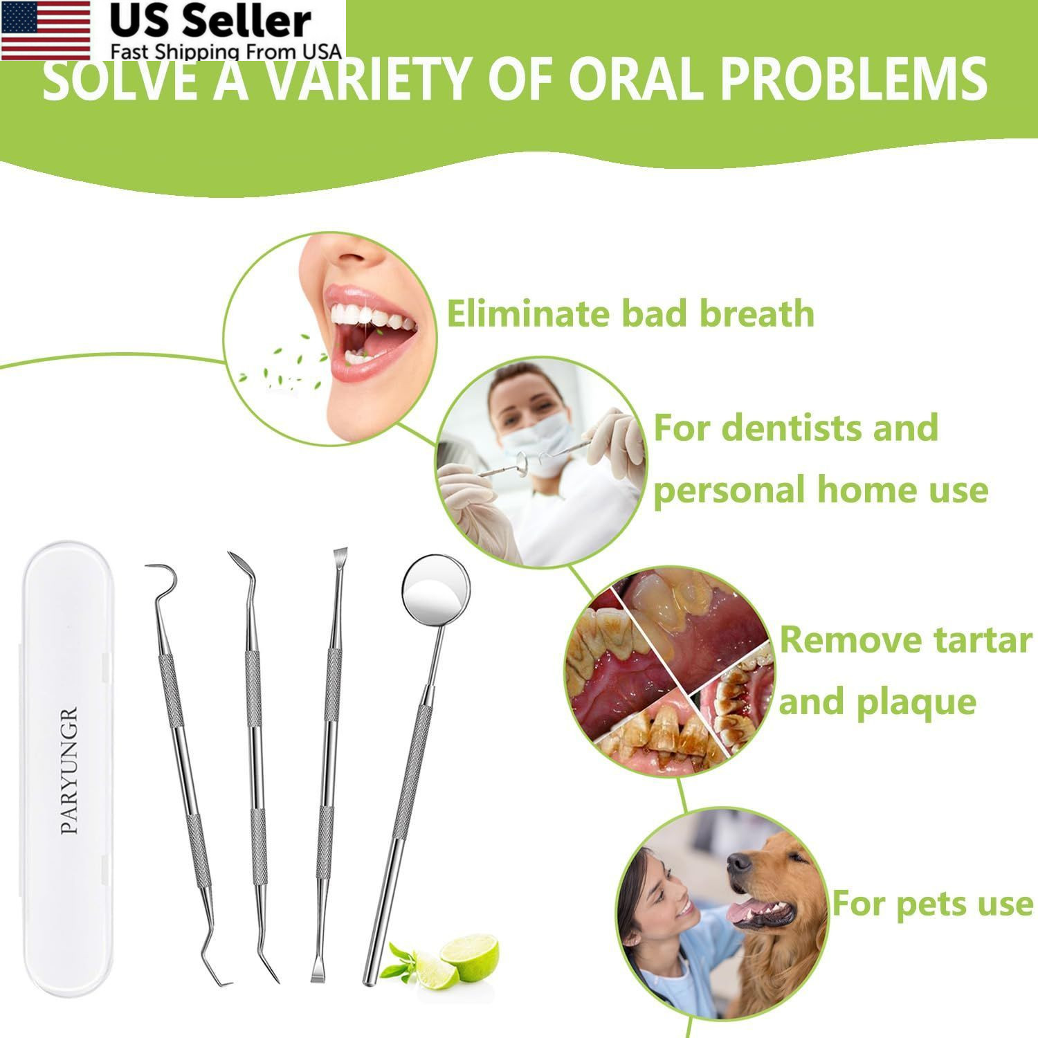 PARYUNGR Dental Tools, Professional Teeth Cleaning 5 Piece Assortment, Silver