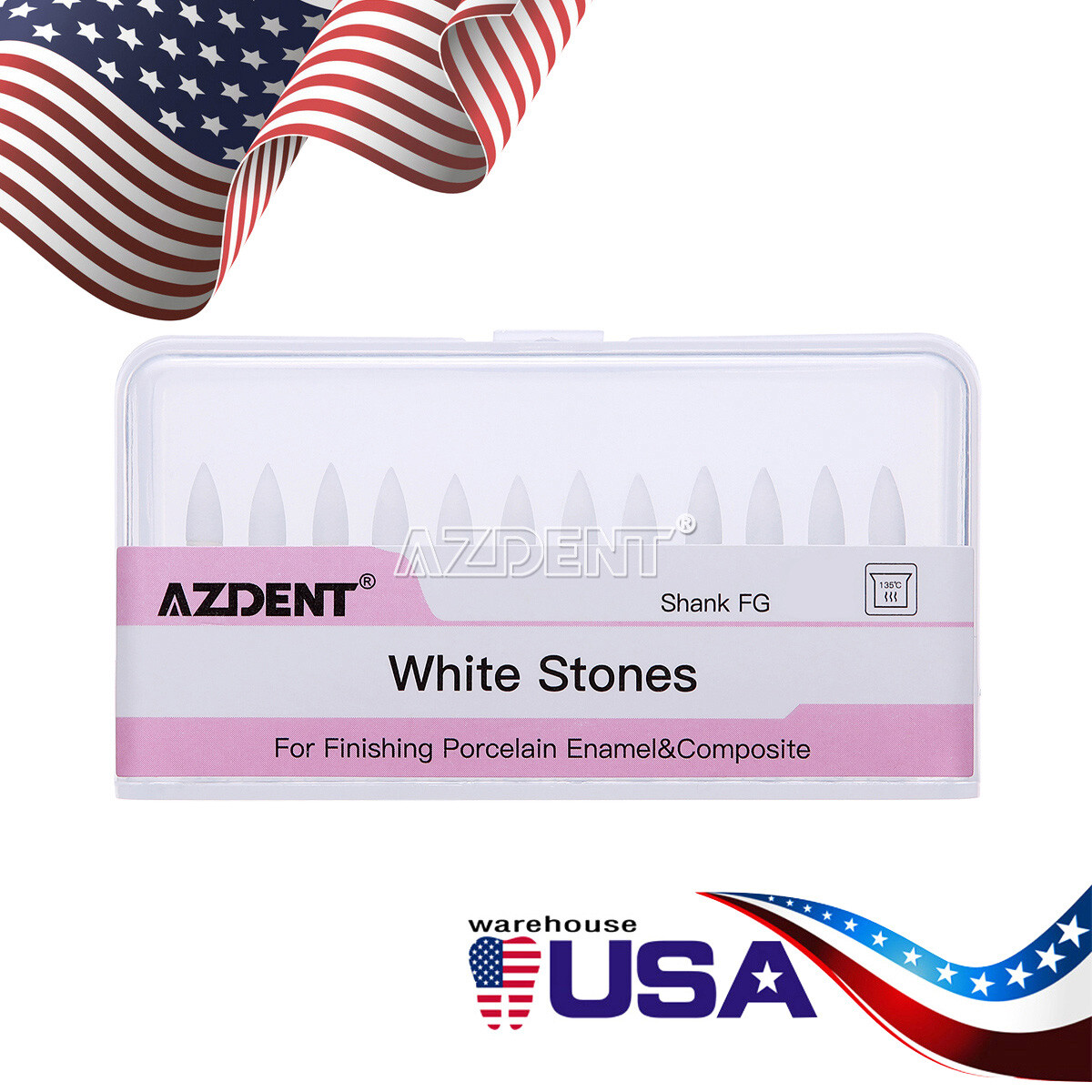 10 Packs AZDENT Dental FG Polishing Burs White Stone Flame Mounted Abrasion Burs