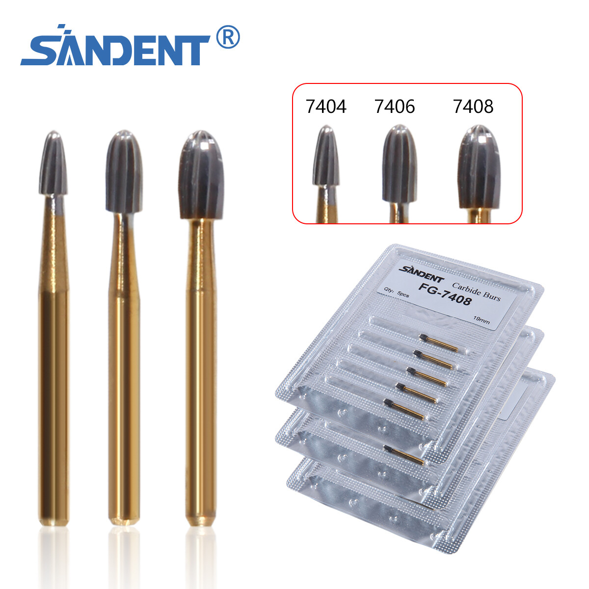 10 Pcs Dental Carbide Trimming & Finishing Burs FG7404/7406/7408