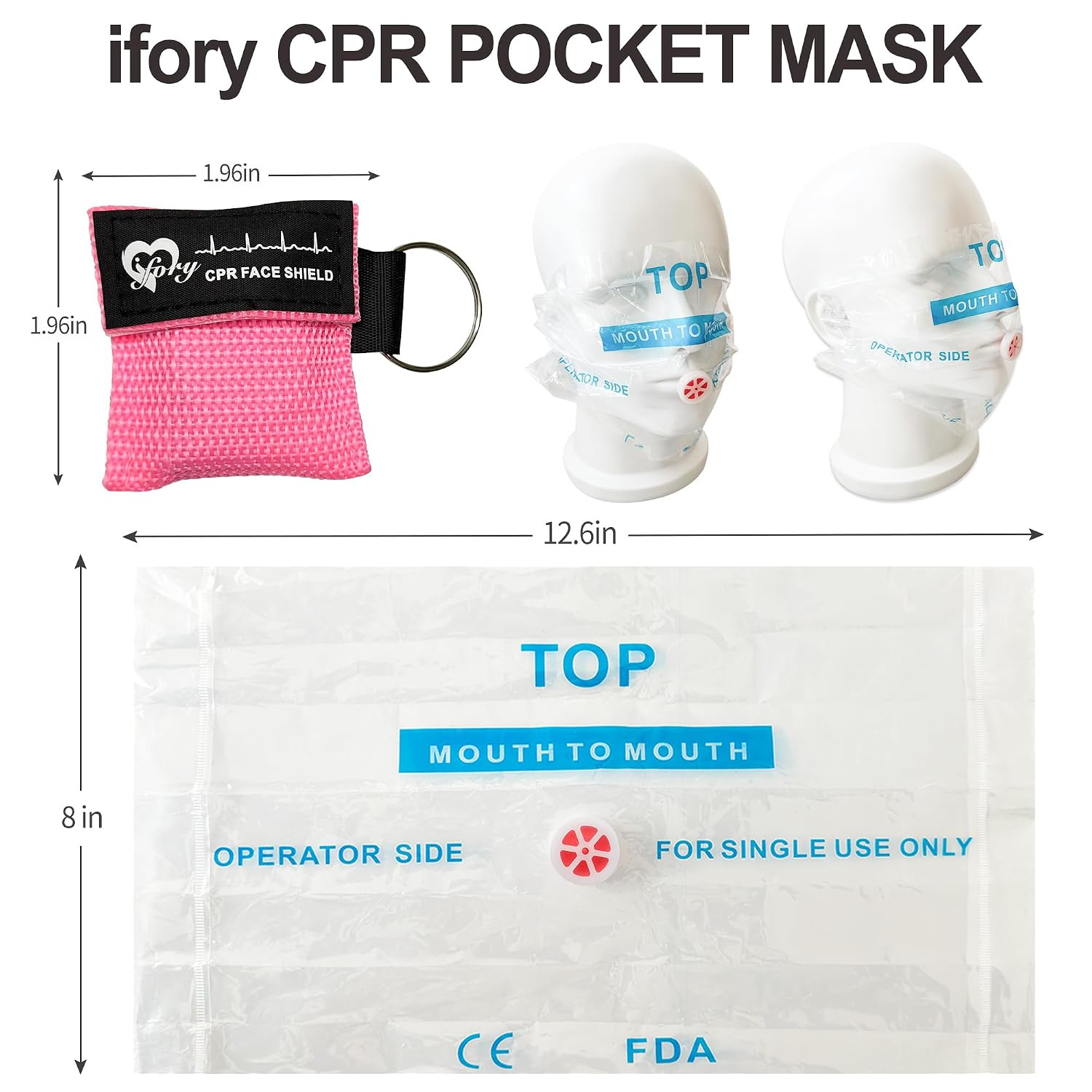 CPR Face Shield with Keyring (100 Pack), CPR Pocket Mask for Emergency Kit, CPR