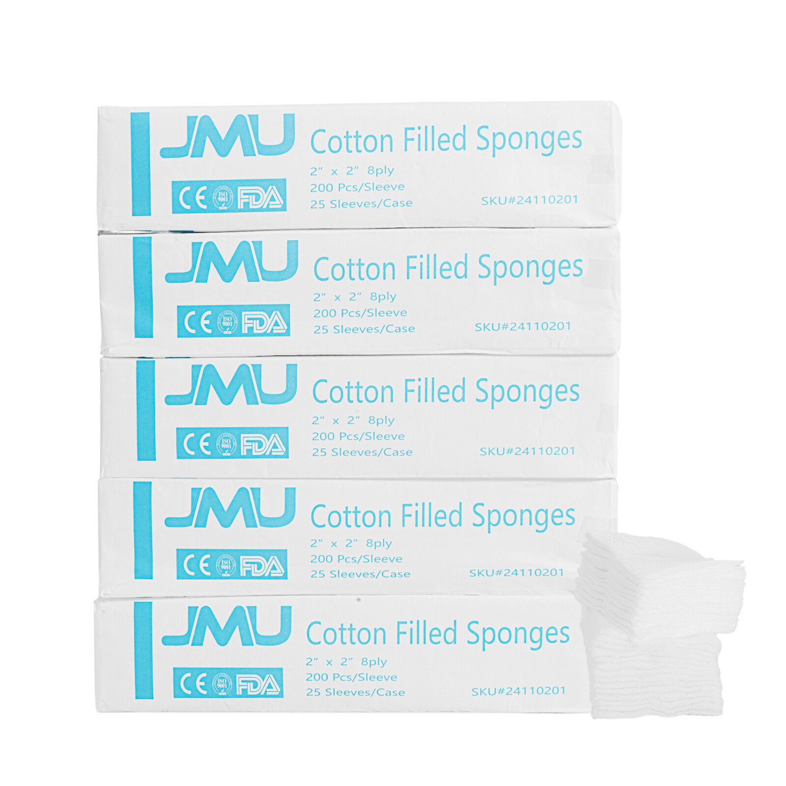 JMU Disposable Cotton Filled Sponge Medical Cotton Gauze Pads 8-Ply 2″X2″