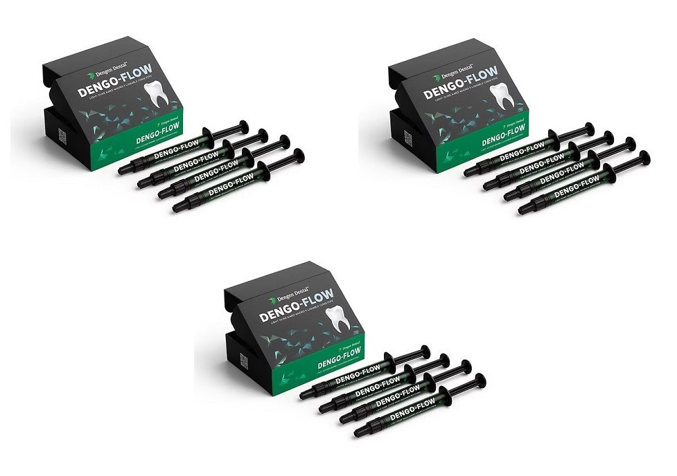 3 Kits of Dental DENGO FLOW Light Cure Nano Hybrid Flowable Restorative 4 x 2gm