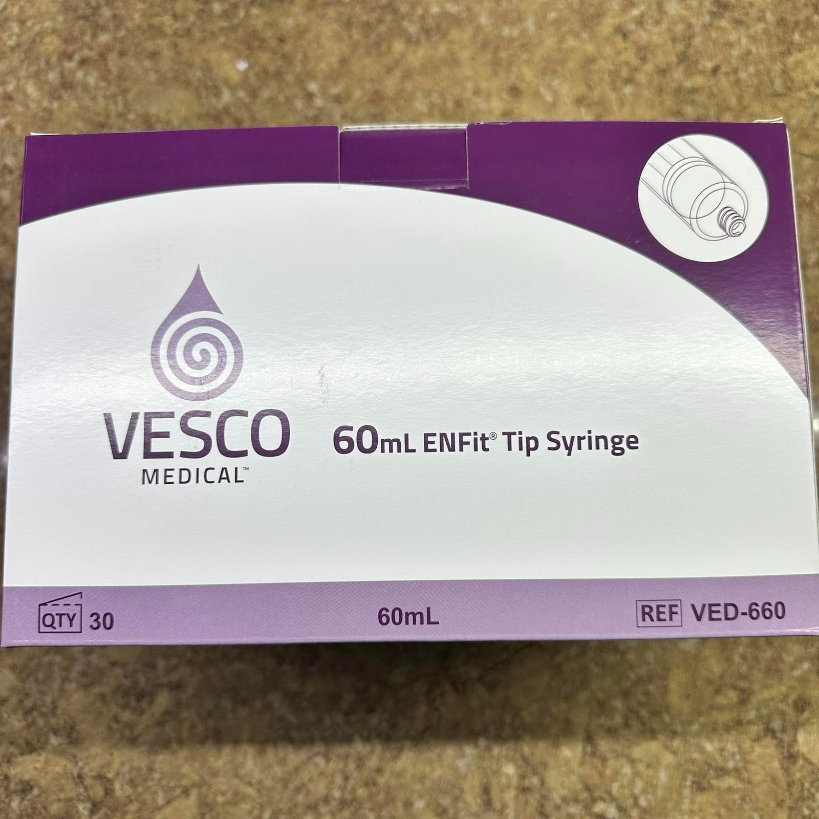 New Sealed Vesco Medical ENFIT Tip Syringe 60ML VED-660 Box of 30