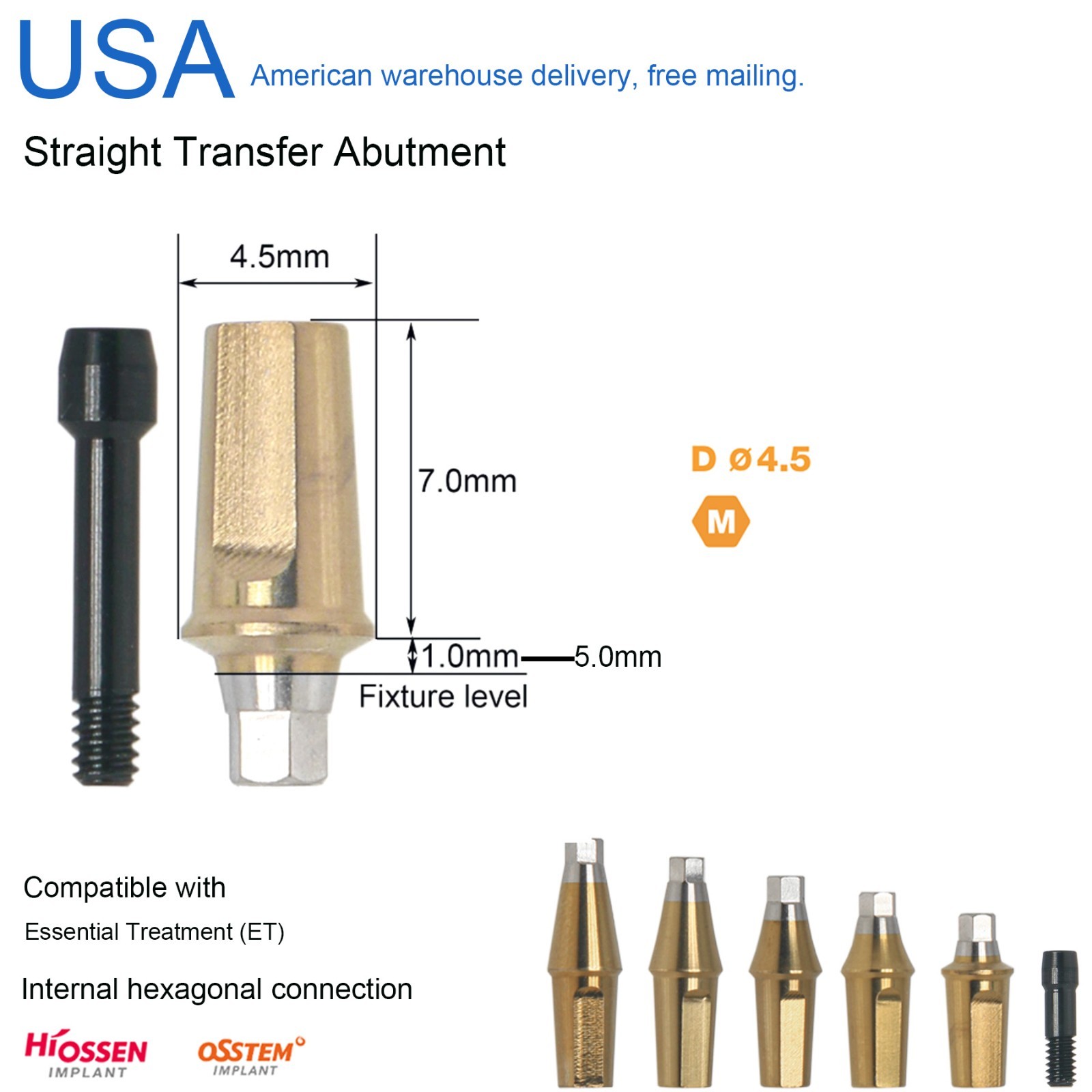 US Titanium straight abutment ti cemented abutment compatible Osstem Hiossen TS