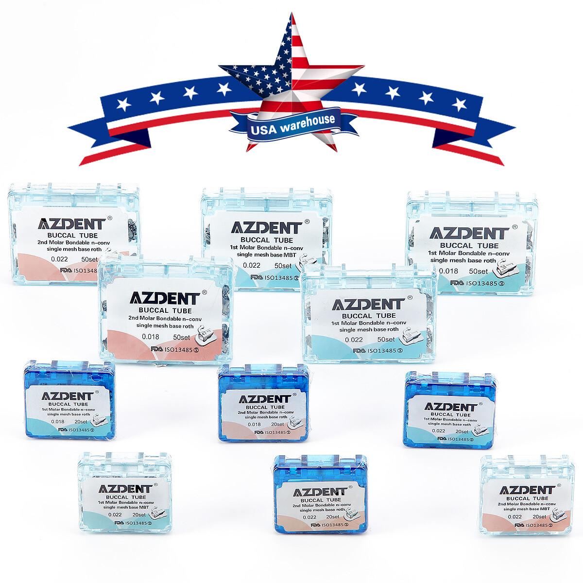 AZDENT Dental Ortho Buccal Tube 1st Molar Roth MBT/Bracket Mini MBT/Roth 018/022