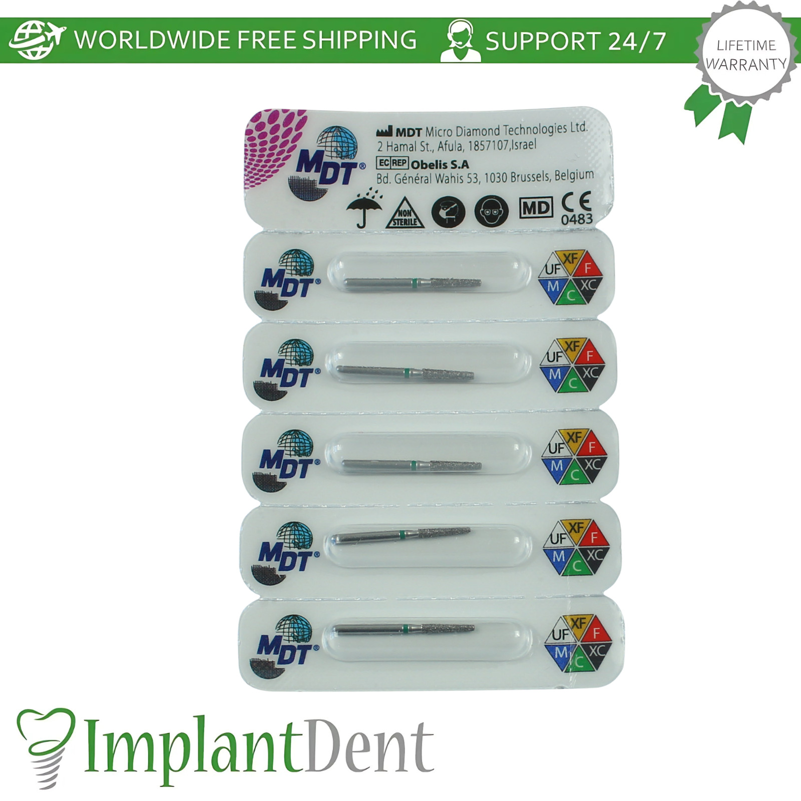 Dental MDT Flat End Taper FG Diamond Burs 172 Crown Preparation Detailed Shaping