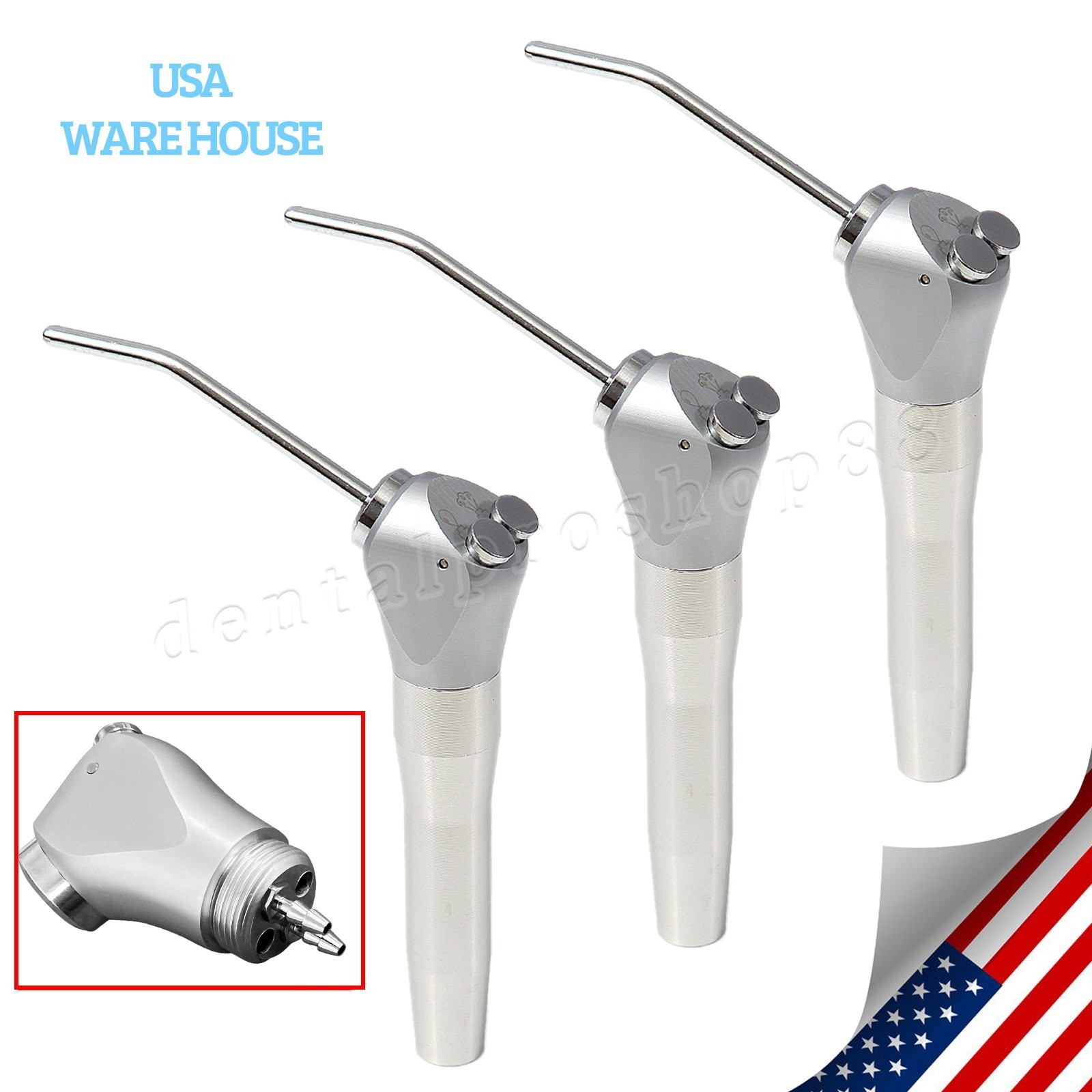 Dental 3 Way Air Water Syringe Triple Spray Handpiece with 2 Nozzles Tips Tubes