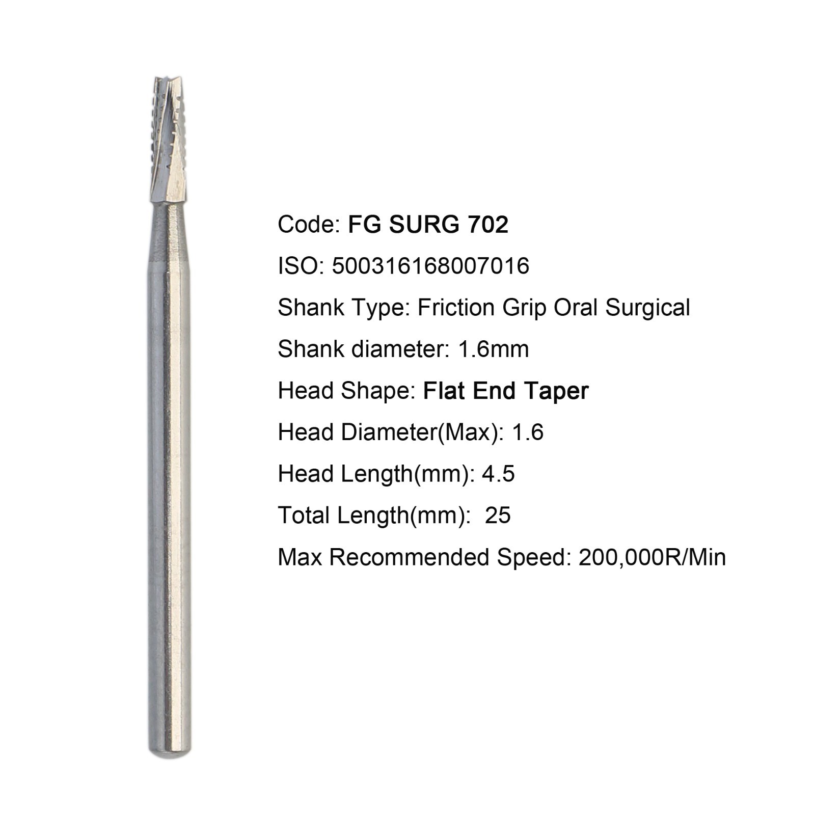50pcs Dental Surgical Burs 25mm Carbide Bur FG SURG 2 4 6 557 557L 702 701 Round
