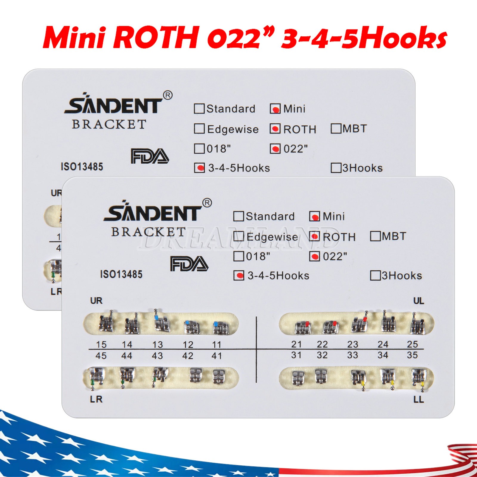 10 Kit Dental Orthodontic Metal Brackets Braces Mini Roth Slot.022 3-4-5 Hooks H