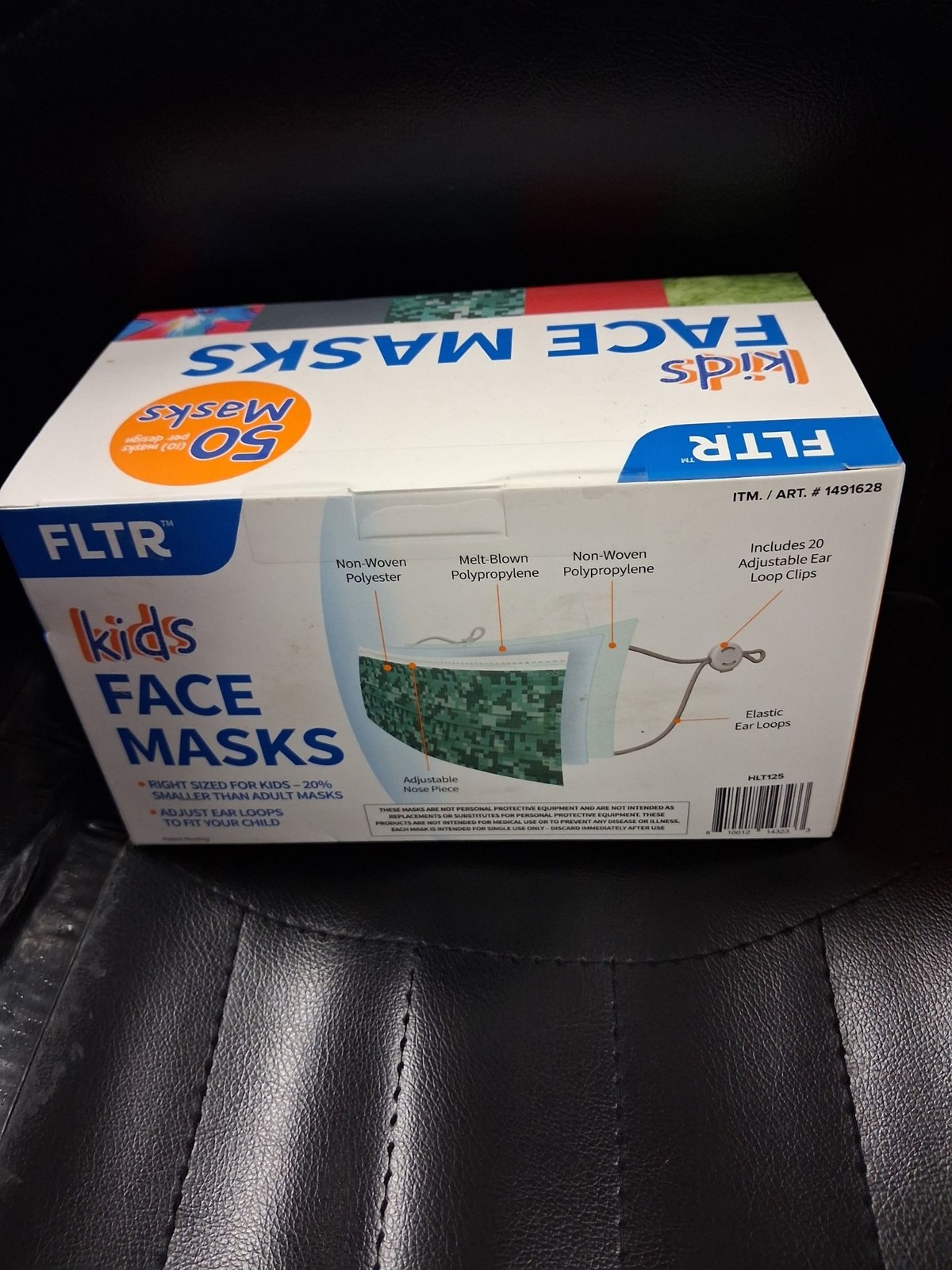 FLTR Kids Face Mask 50 Masks 5 Designs Includes (20) Adjustable Ear Loop Clips N