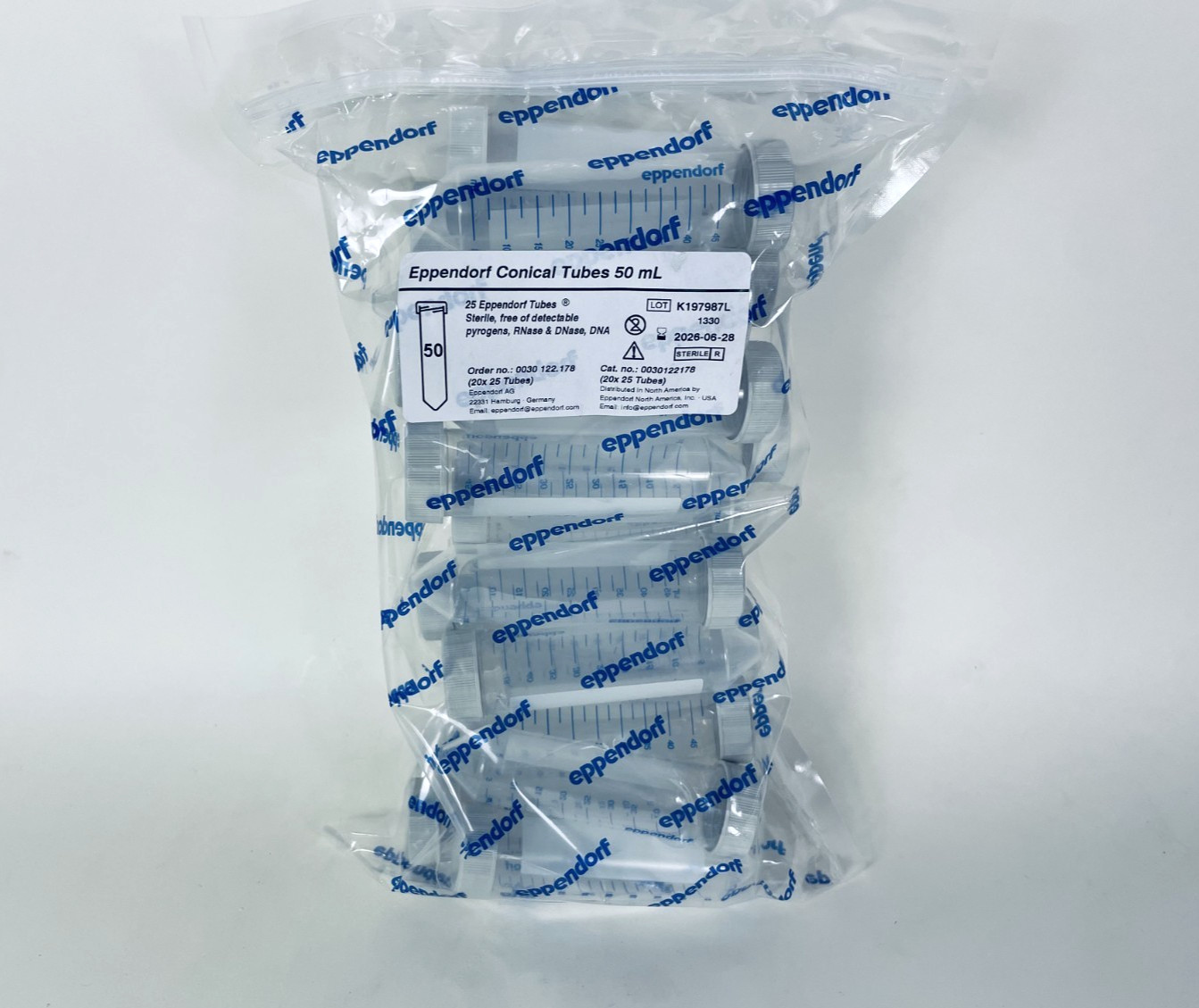 Eppendorf Conical Tubes 50mL Sterile PP Screw Cap Colorless 25/PK 0030122178