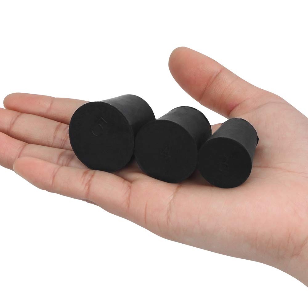 27 Pack (10 Assorted Sizes) 000# – 7# Tapered Lab Bungs Solid Rubber Black