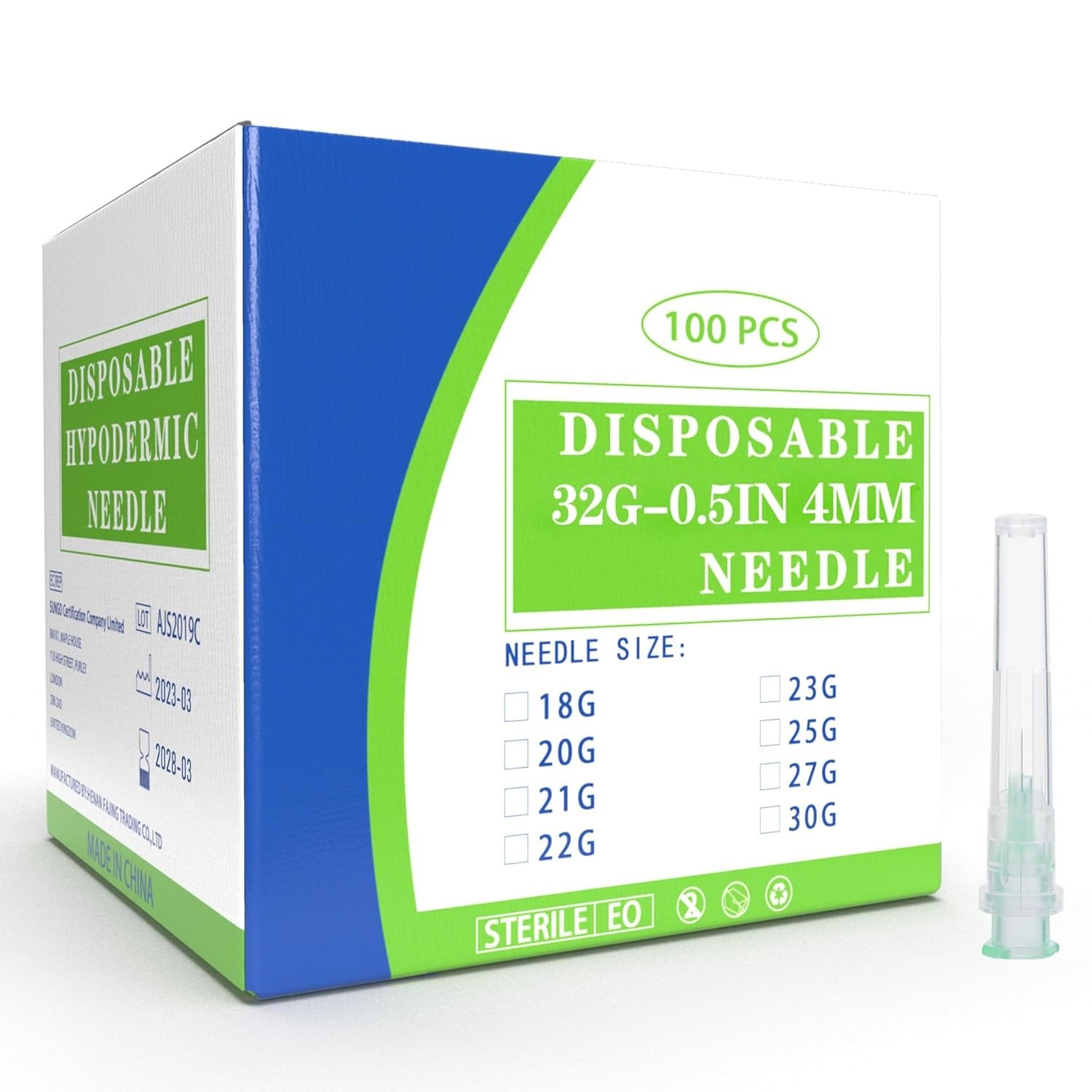 100 Pack 32 Ga 4mm Disposable Needles with Caps for Scientific and Industrial…