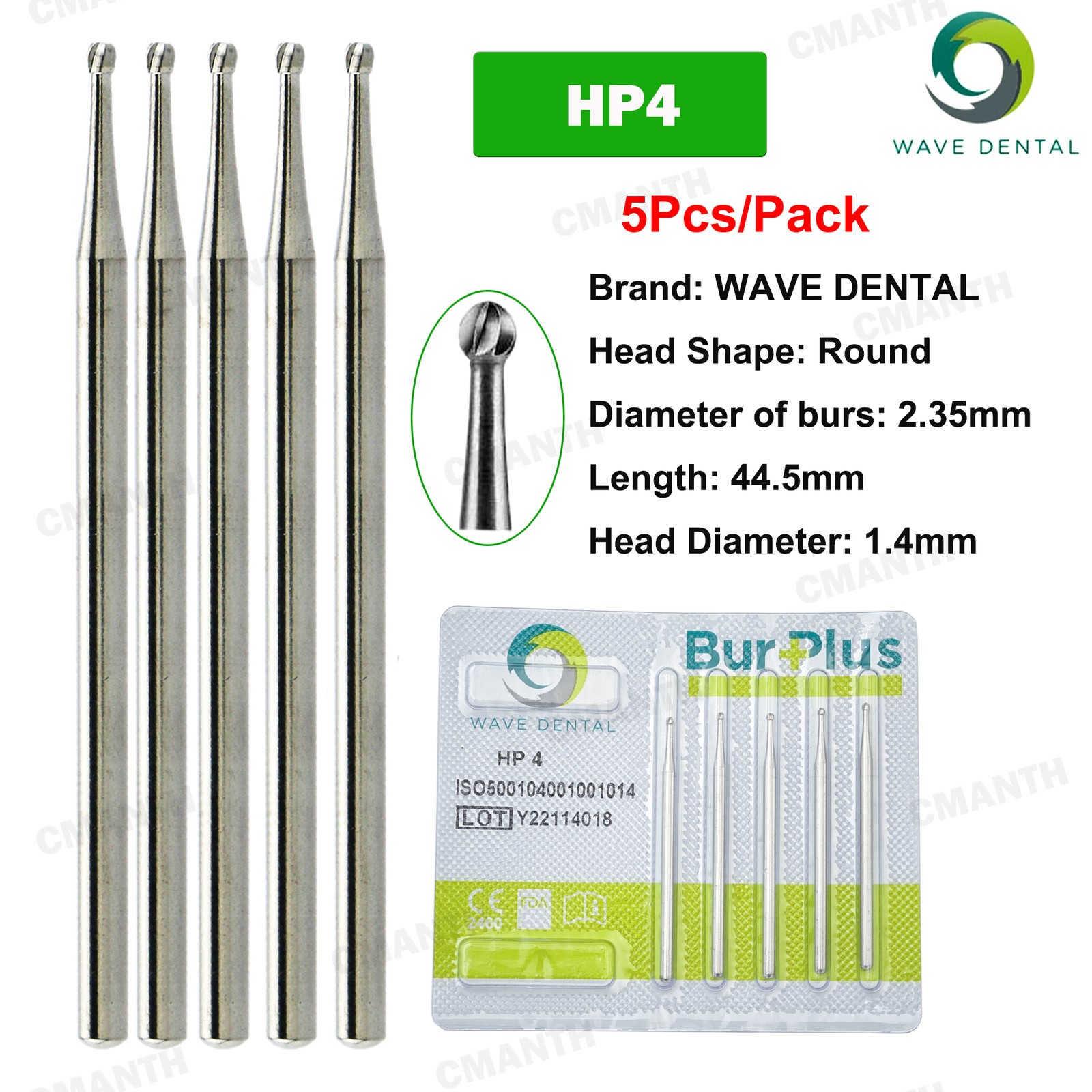 WAVE Dental Carbide Burs HP Round Head Low Speed Bur for Straight Handpiece US