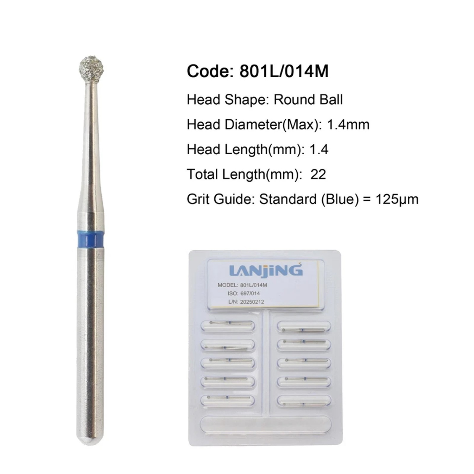 Dental Burs Diamond Round End Taper Surgical Long Ball Barrel FG for High Speed