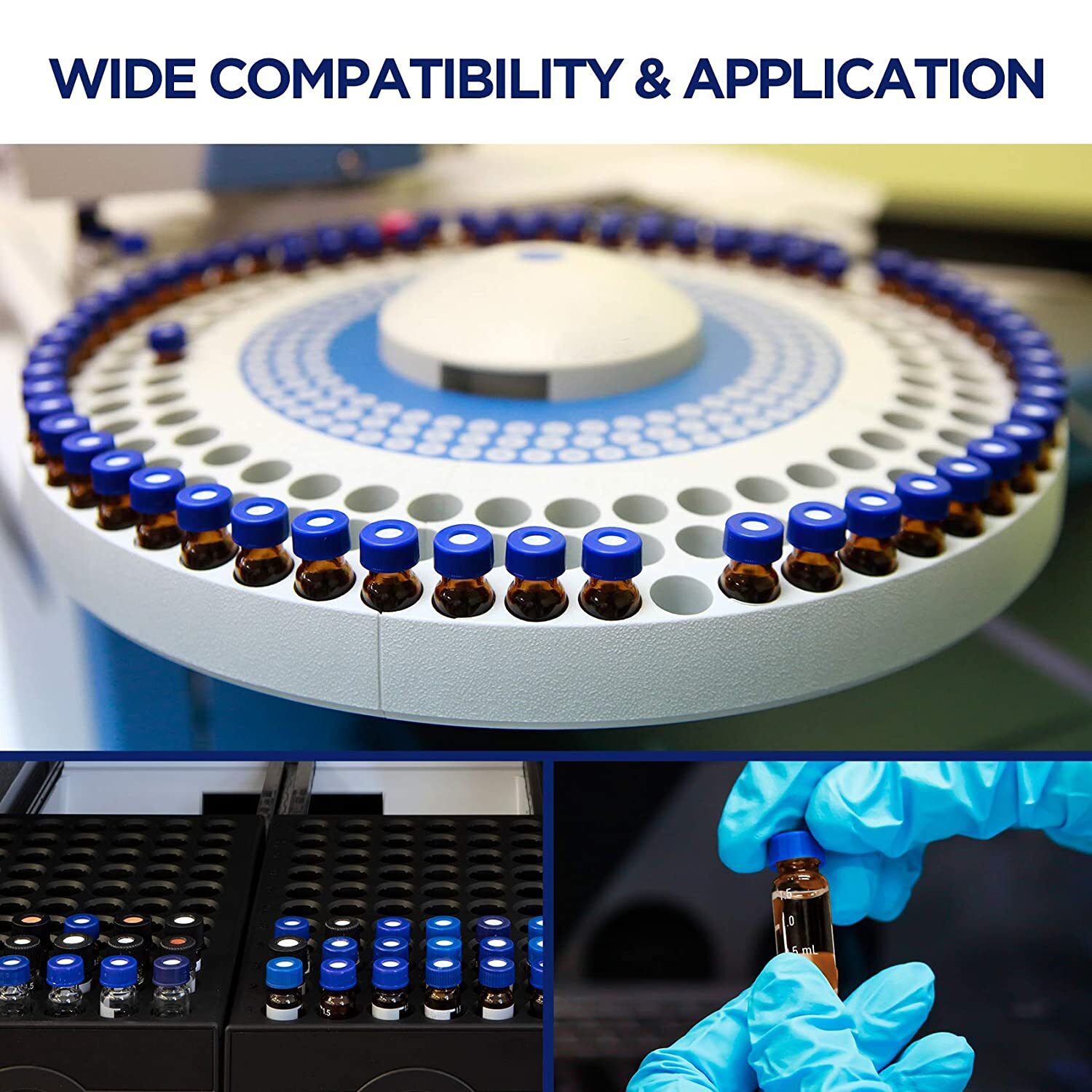 1000x Lab 2ml 9-425 Autosampler Glass Amber/Clear Vials Screw Cap PTFE Silicone